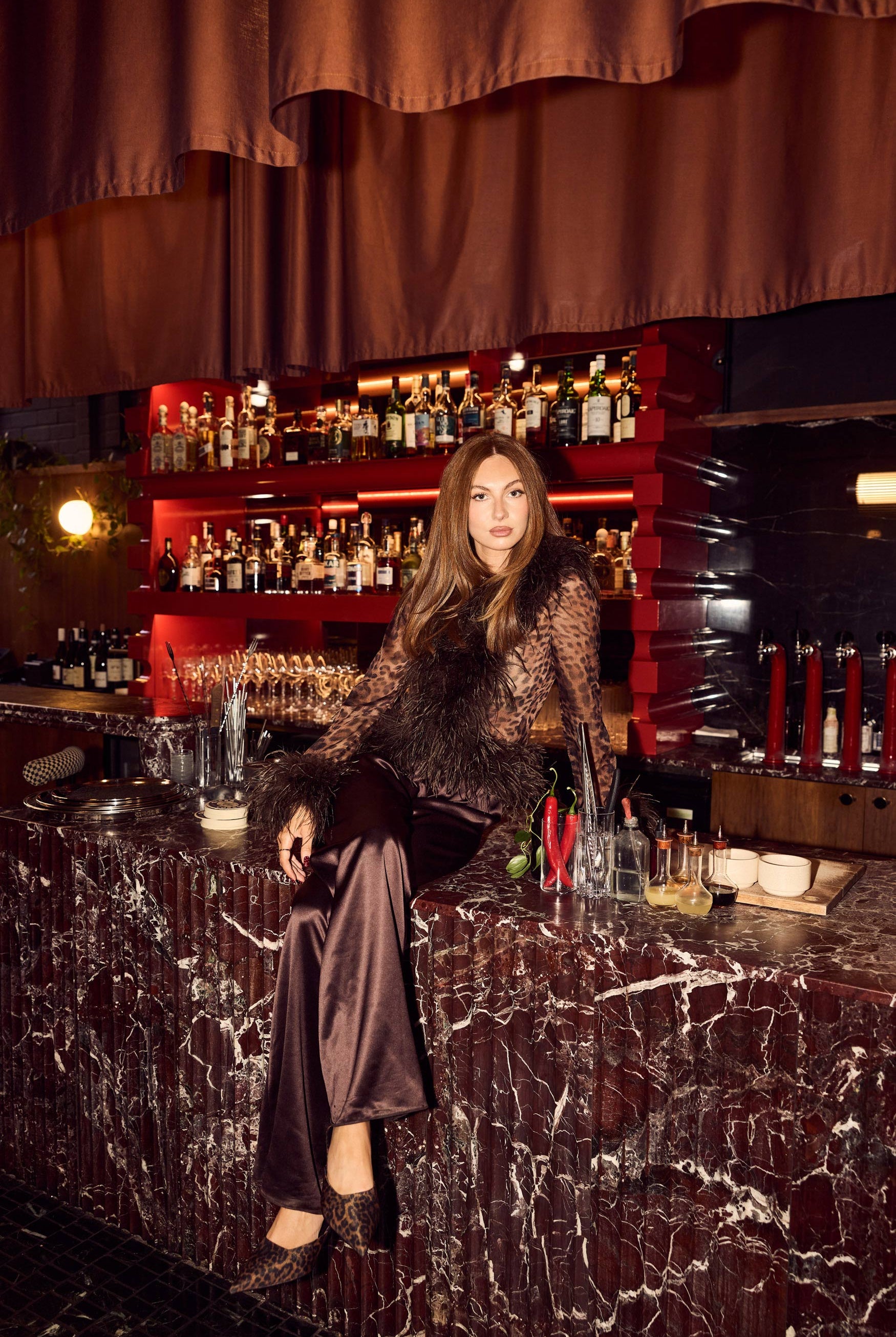 bubish Gigi Sheer Feather Blouse Leopard FEATHER TOP