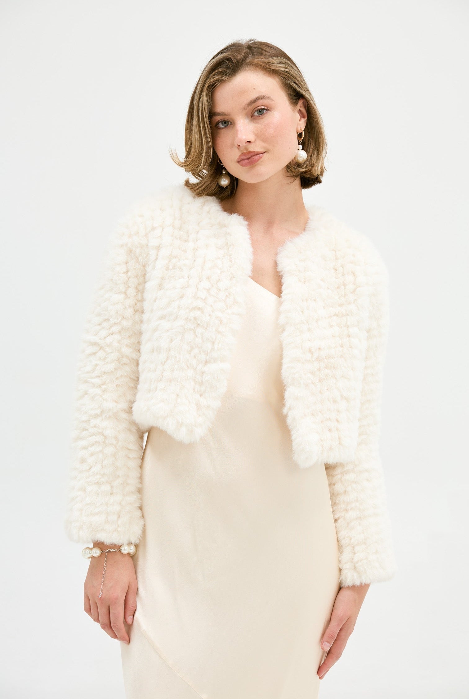 Faux Lola Crop Jacket - Ivory Cropped Jacket Bubish Luxe