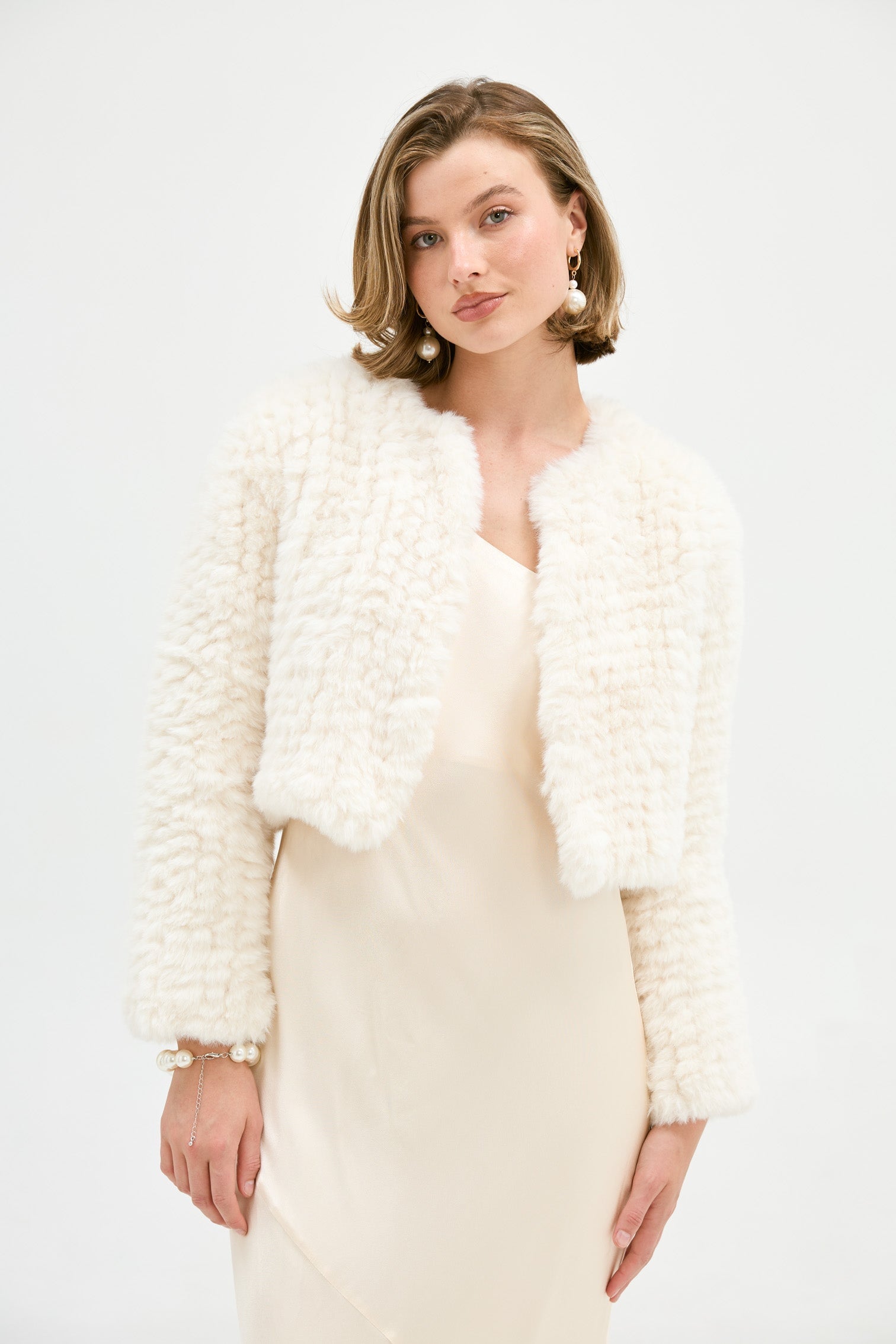 Faux Lola Crop Jacket - Ivory Cropped Jacket Bubish Luxe