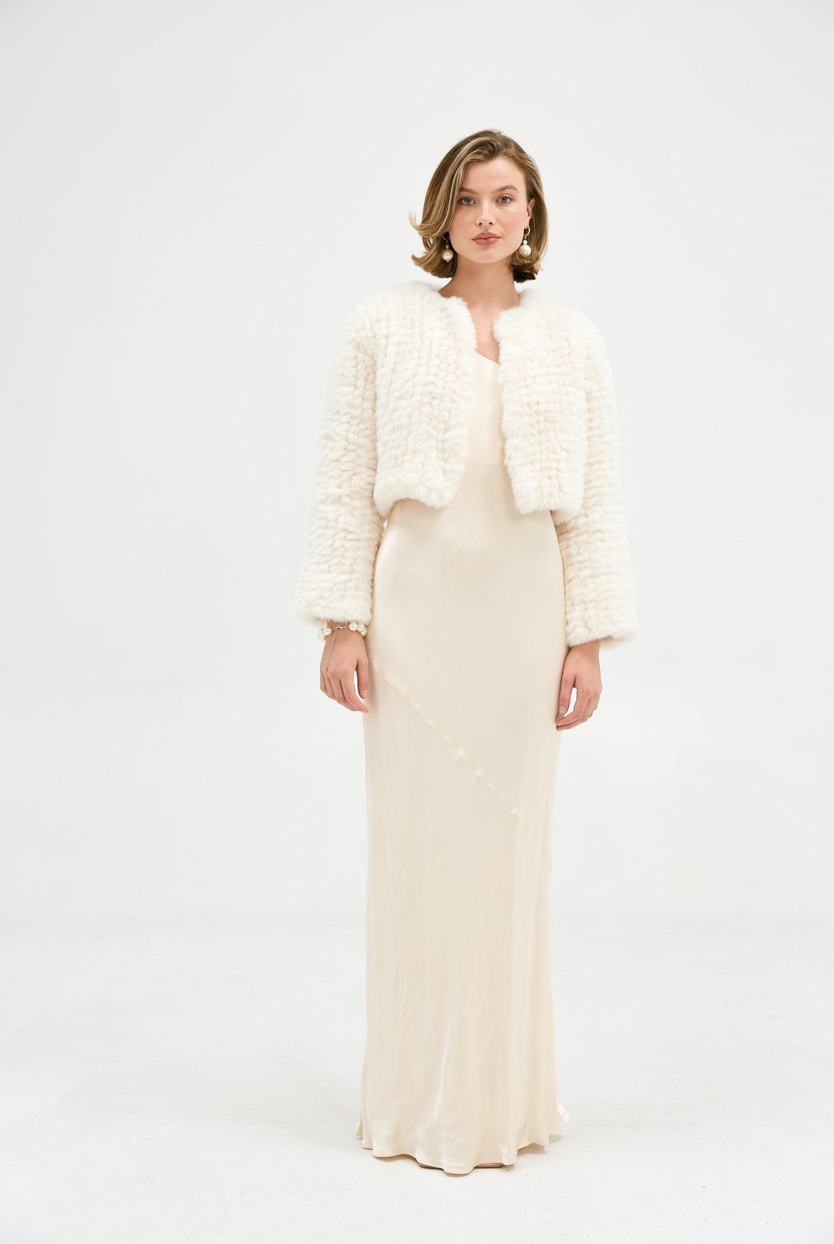 Faux Lola Crop Jacket - Ivory Cropped Jacket Bubish Luxe