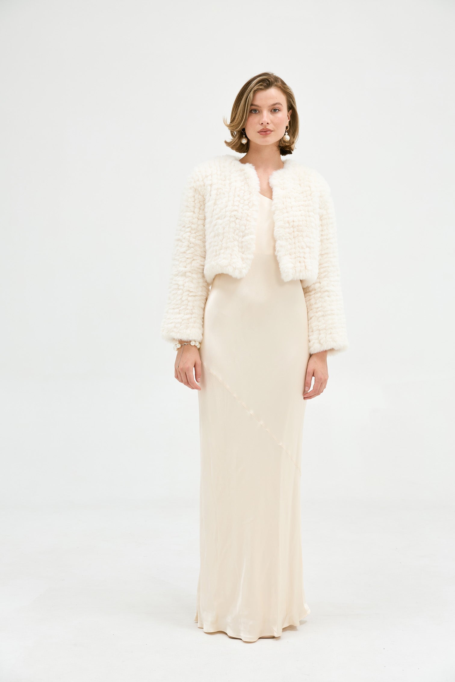 Faux Lola Crop Jacket - Ivory Cropped Jacket Bubish Luxe