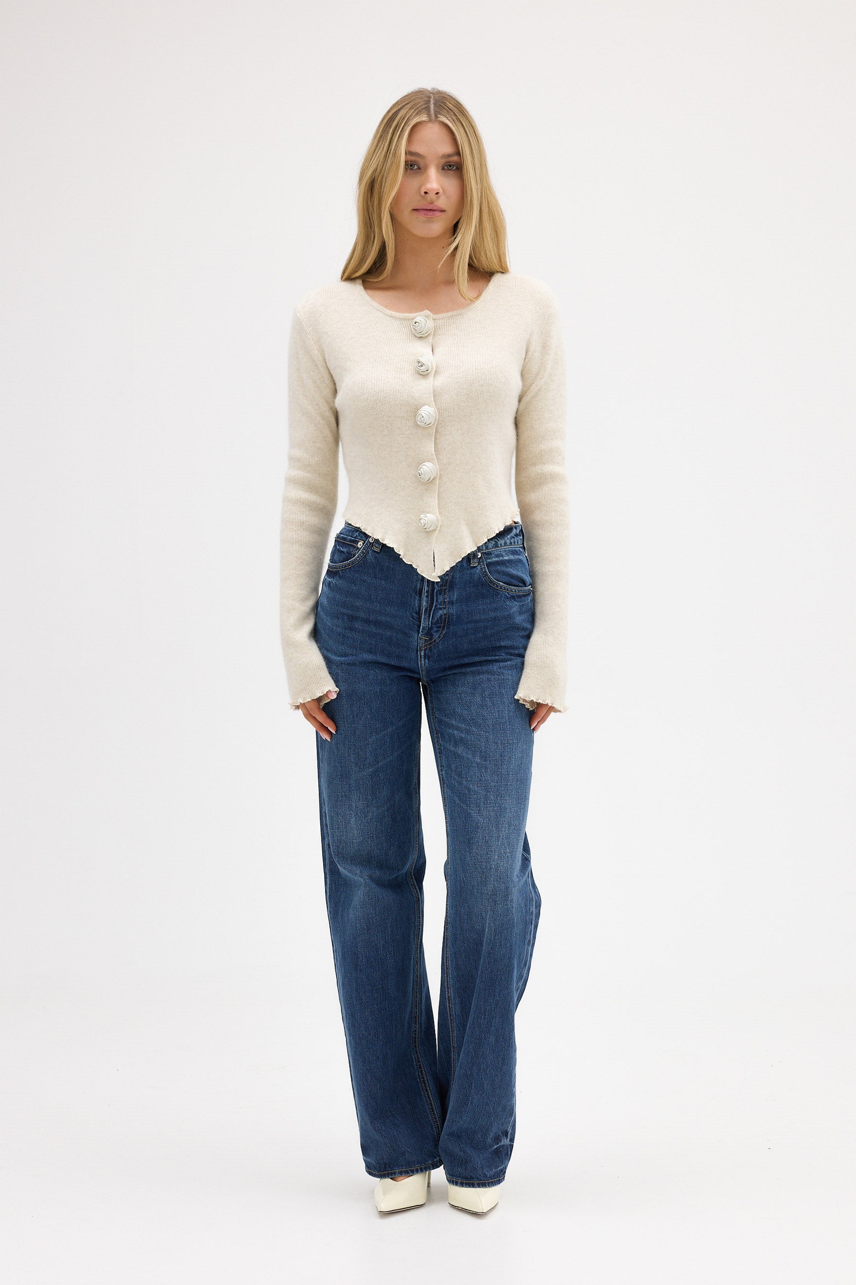 bubish Rosette Cardigan Oatmeal TOP