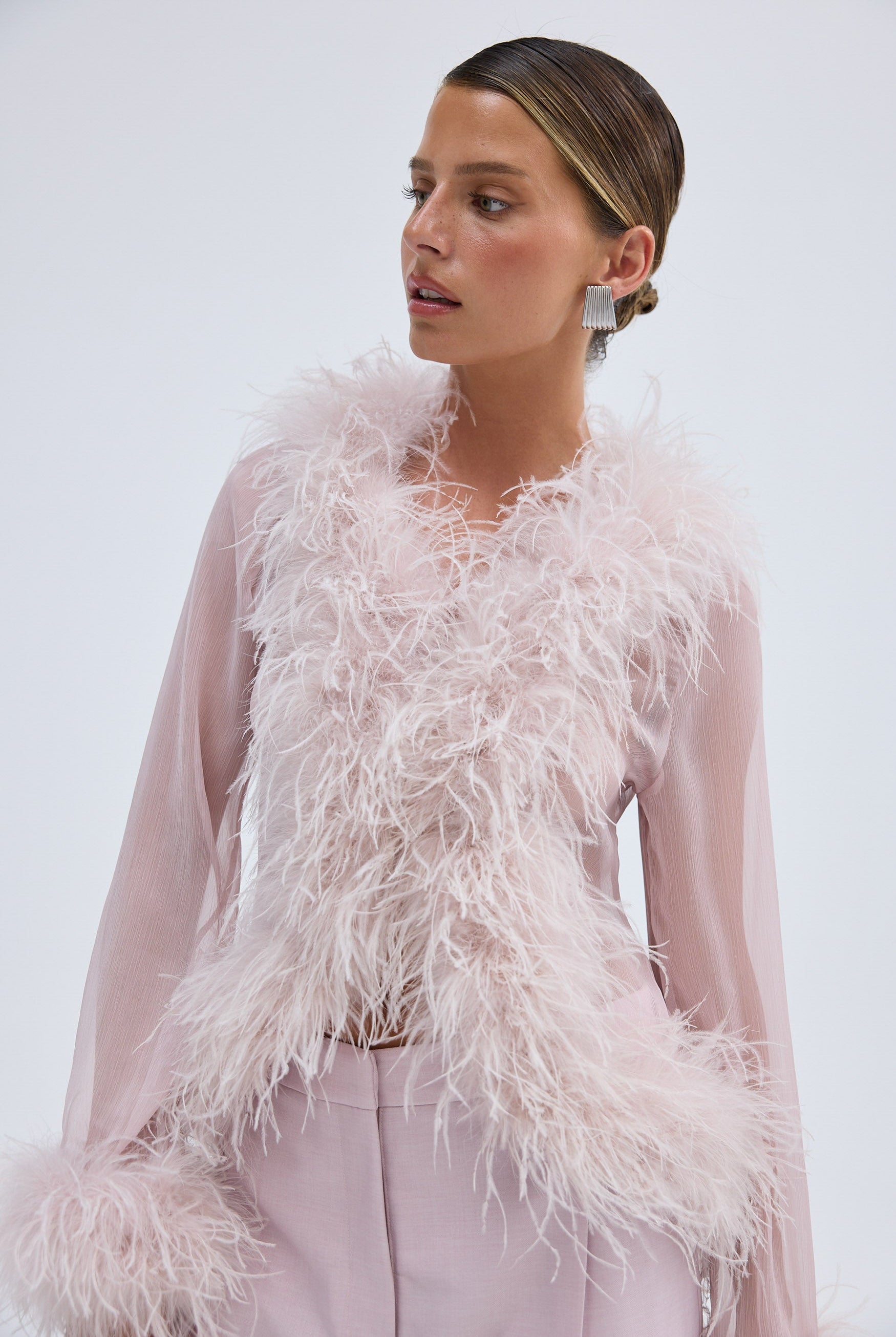 Bubish Gigi Sheer Feather Blouse Lilac TOP