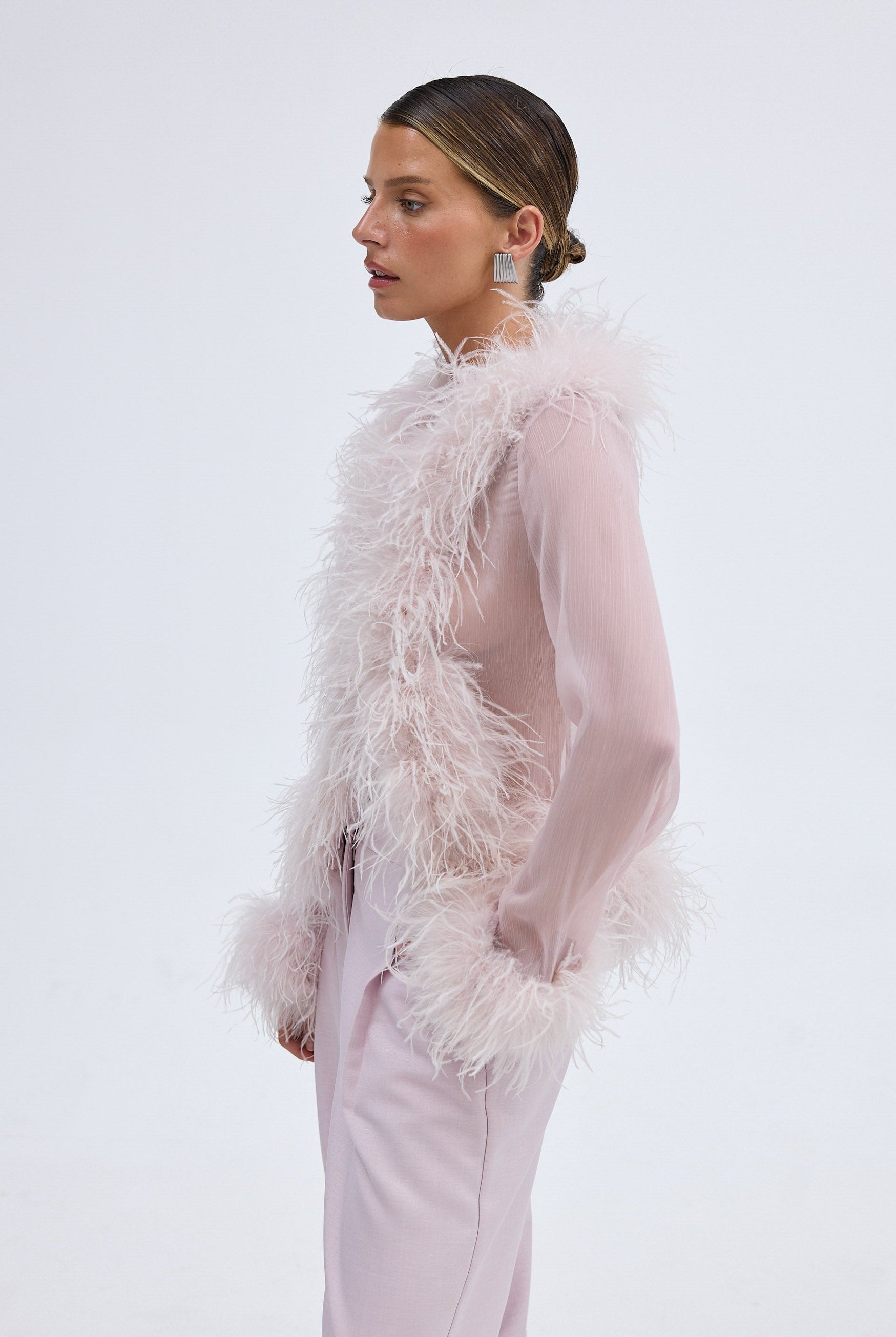 Bubish Gigi Sheer Feather Blouse Lilac TOP