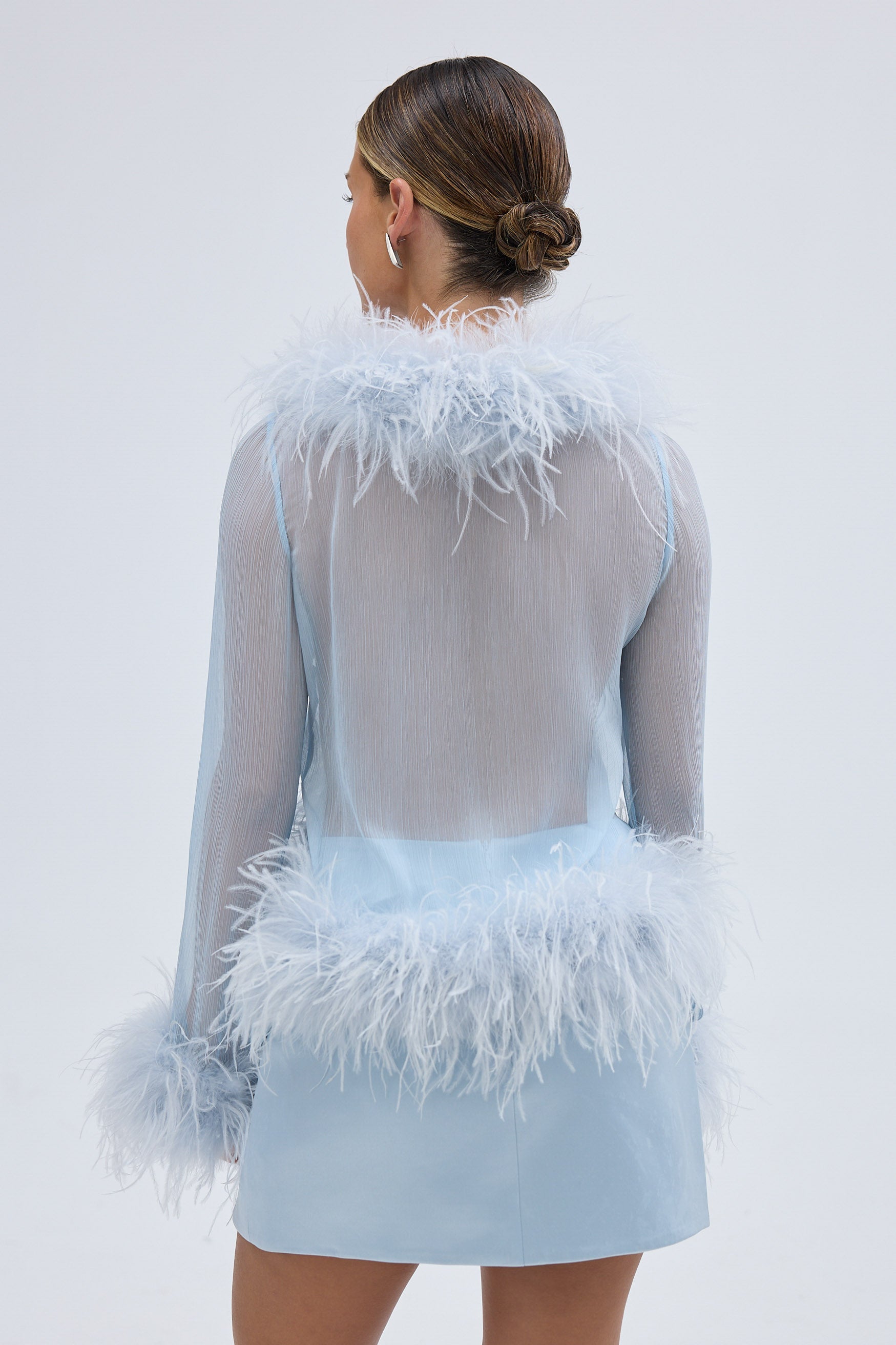 Bubish Gigi Sheer Feather Blouse Pale Blue TOP