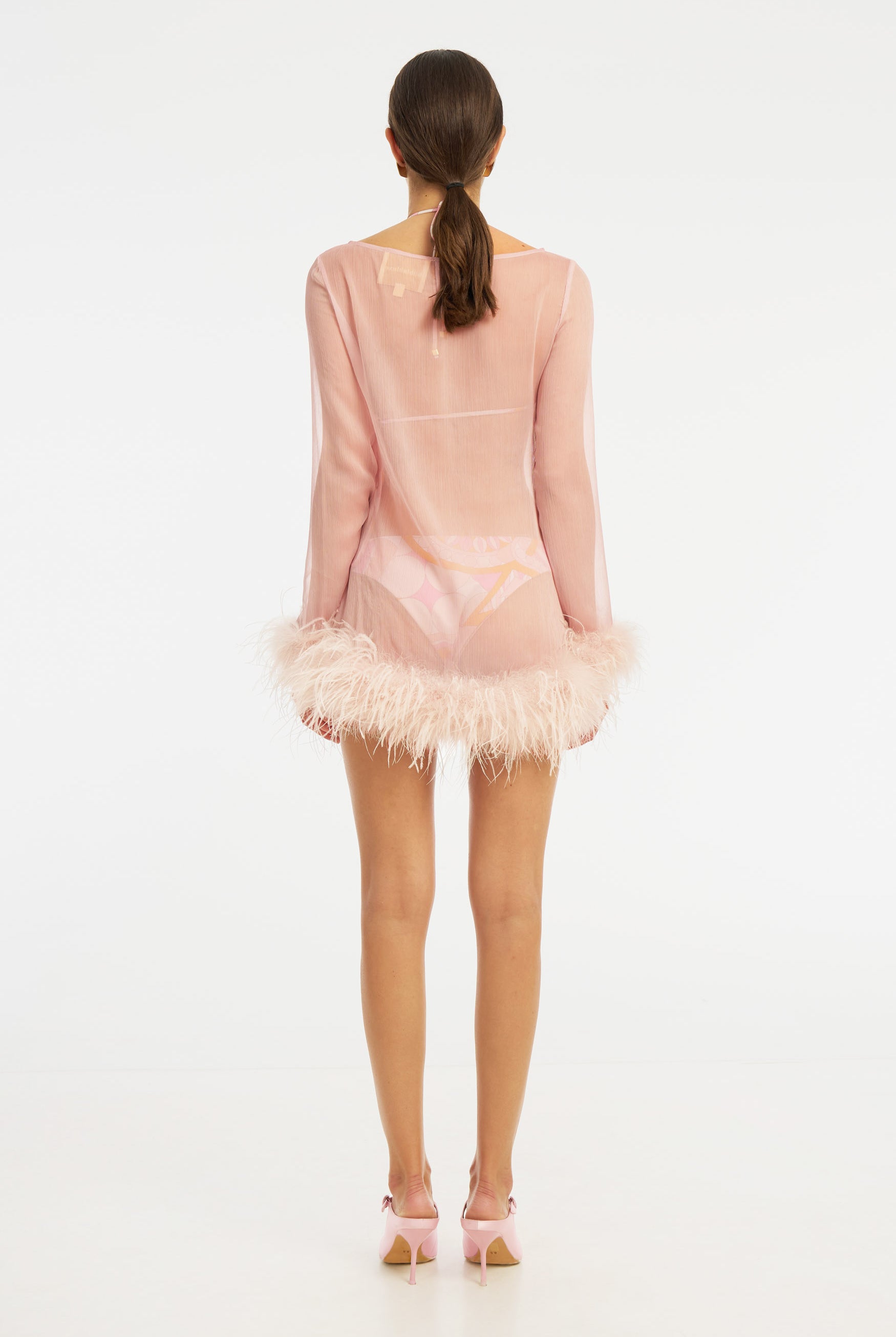 Harlow Sheer Feather Mini Dress - Pale Lilac - Pale Lilac DRESS Bubish Luxe