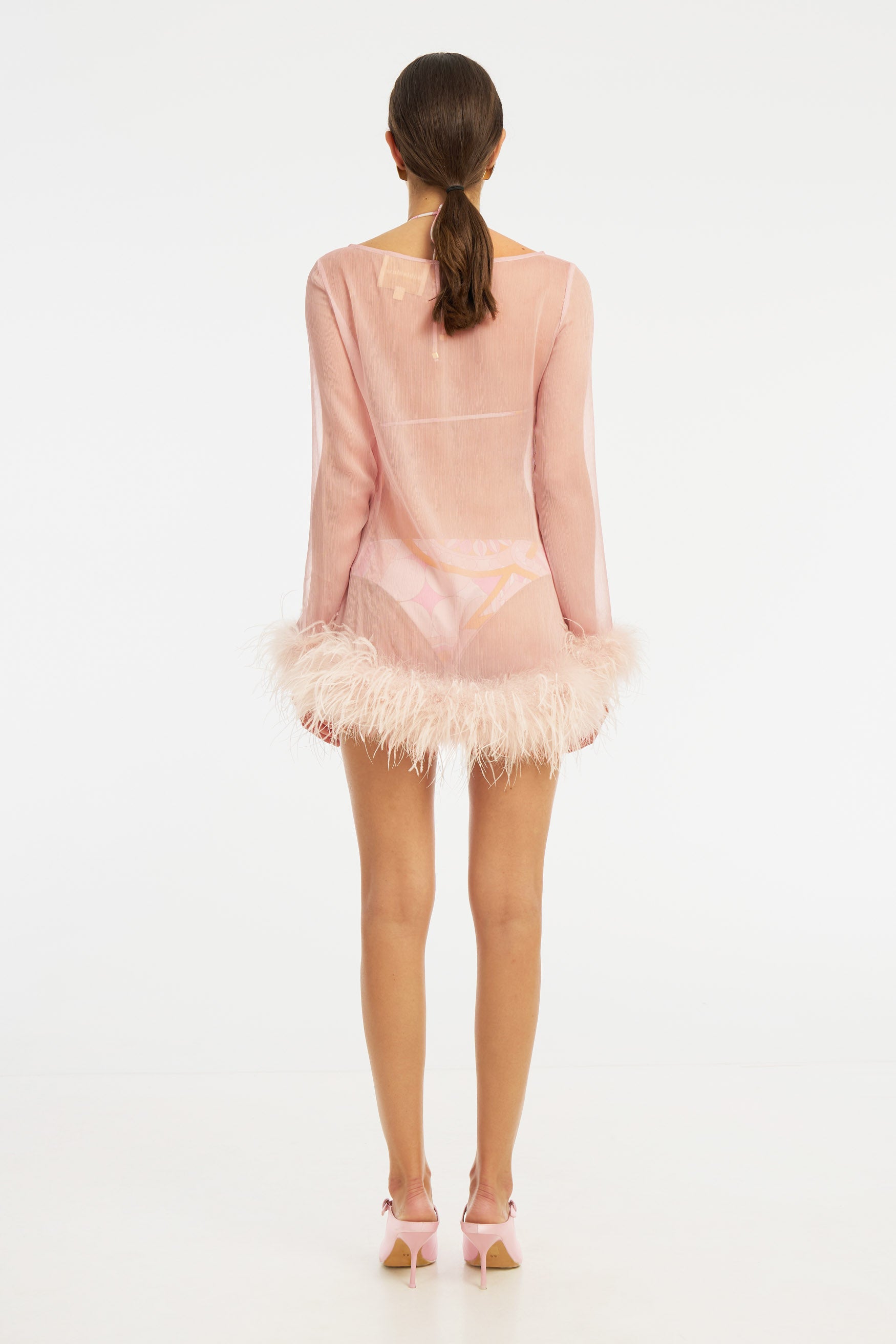 Harlow Sheer Feather Mini Dress - Pale Lilac - Pale Lilac DRESS Bubish Luxe