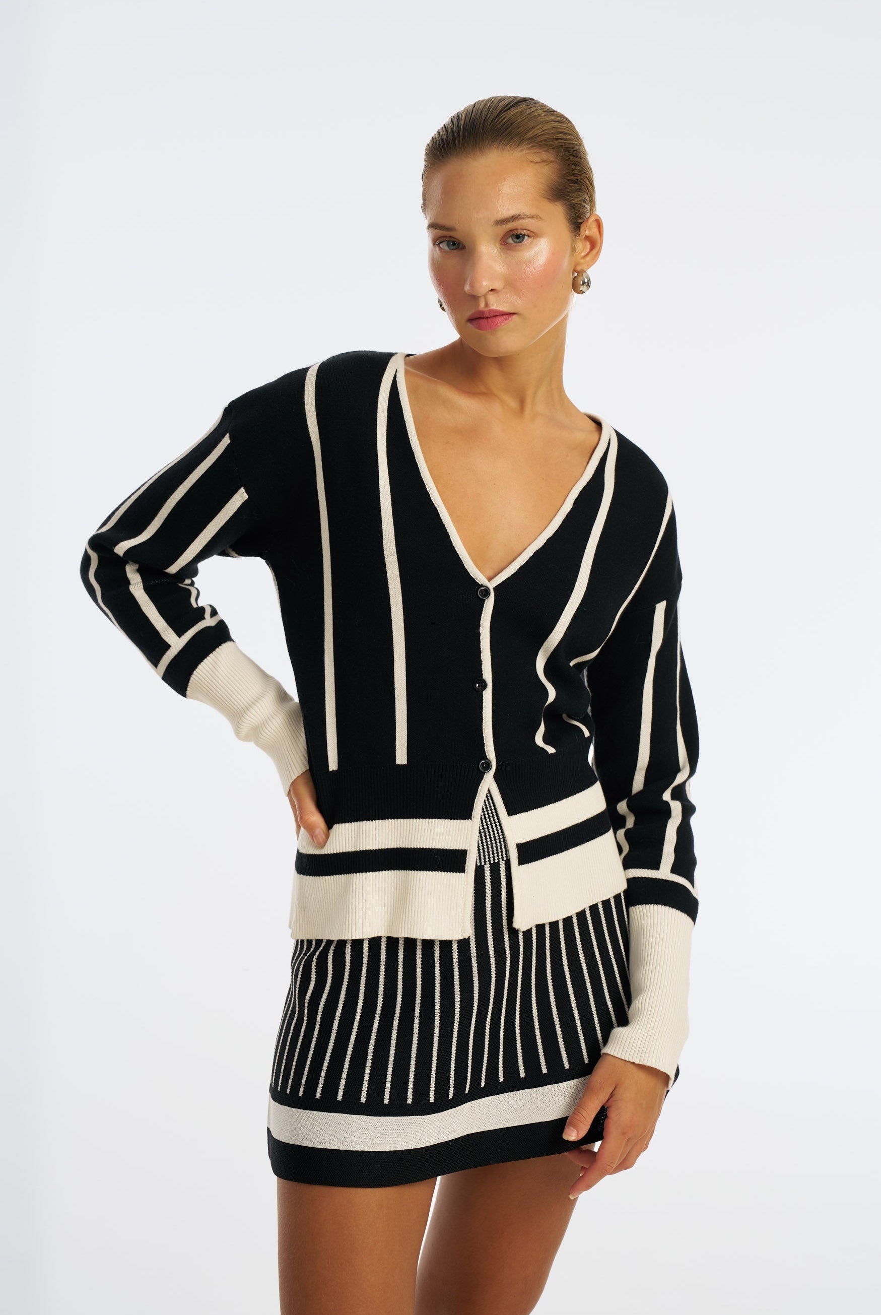 Bubish Simone Knit Cardigan Black White TOP