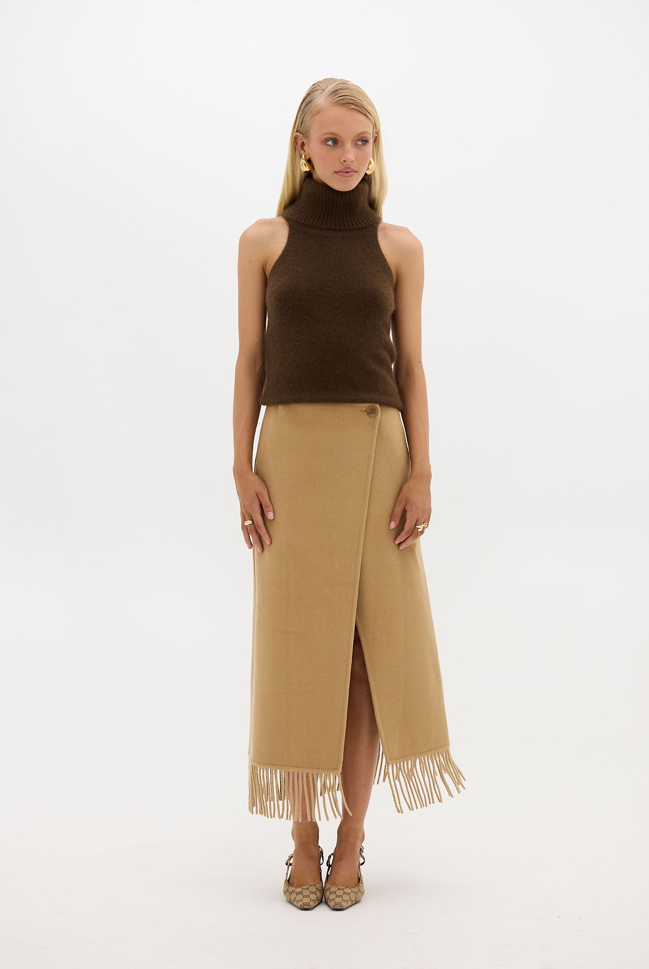 bubish Kate Fringe Tassel Wrap Wool Skirt Walnut SKIRT