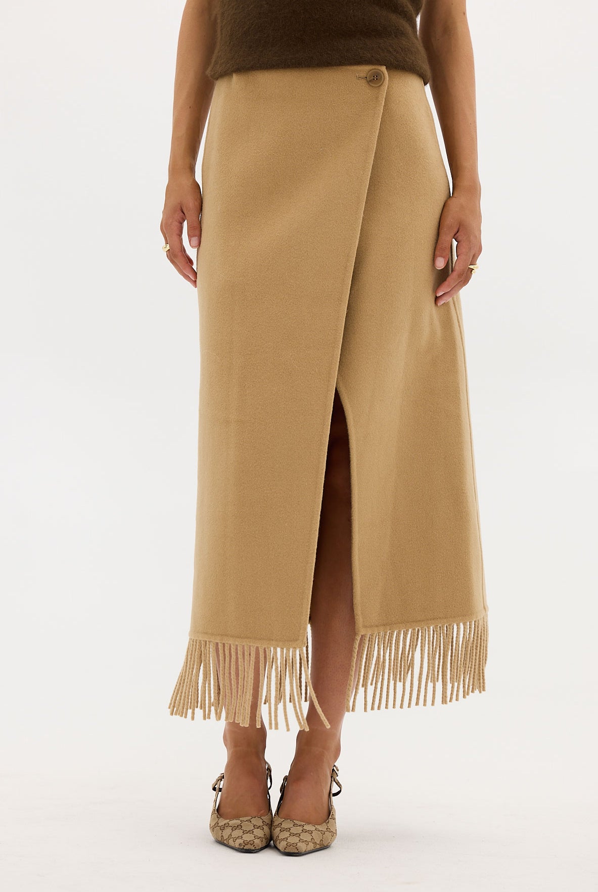 bubish Kate Fringe Tassel Wrap Wool Skirt Walnut SKIRT