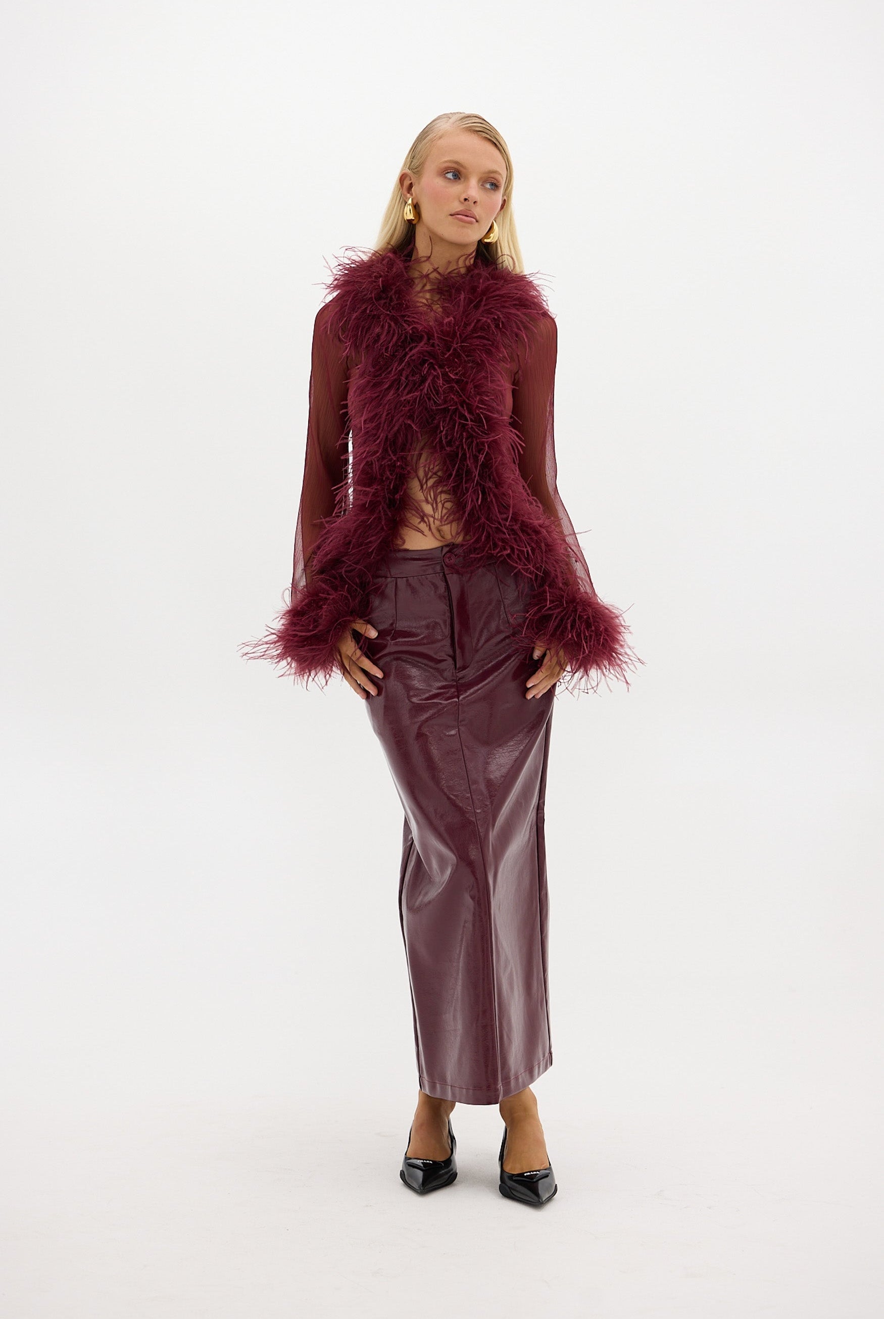 Gigi Sheer Feather Blouse - Cherry Bubish