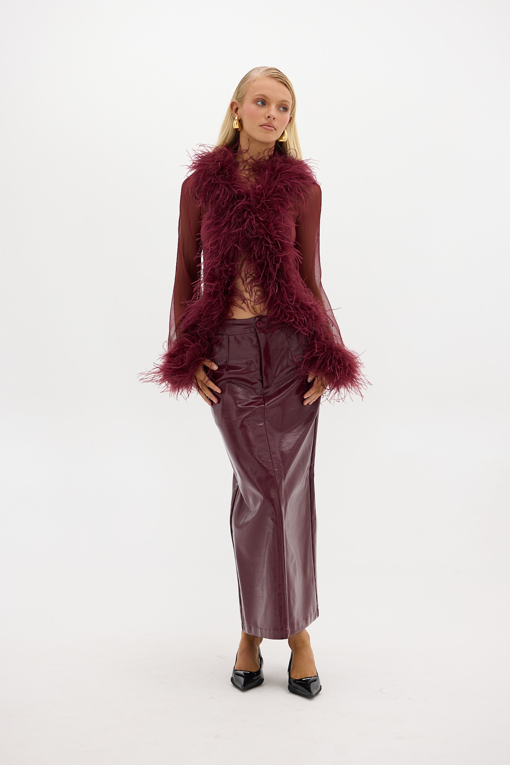 Gigi Sheer Feather Blouse - Cherry Bubish