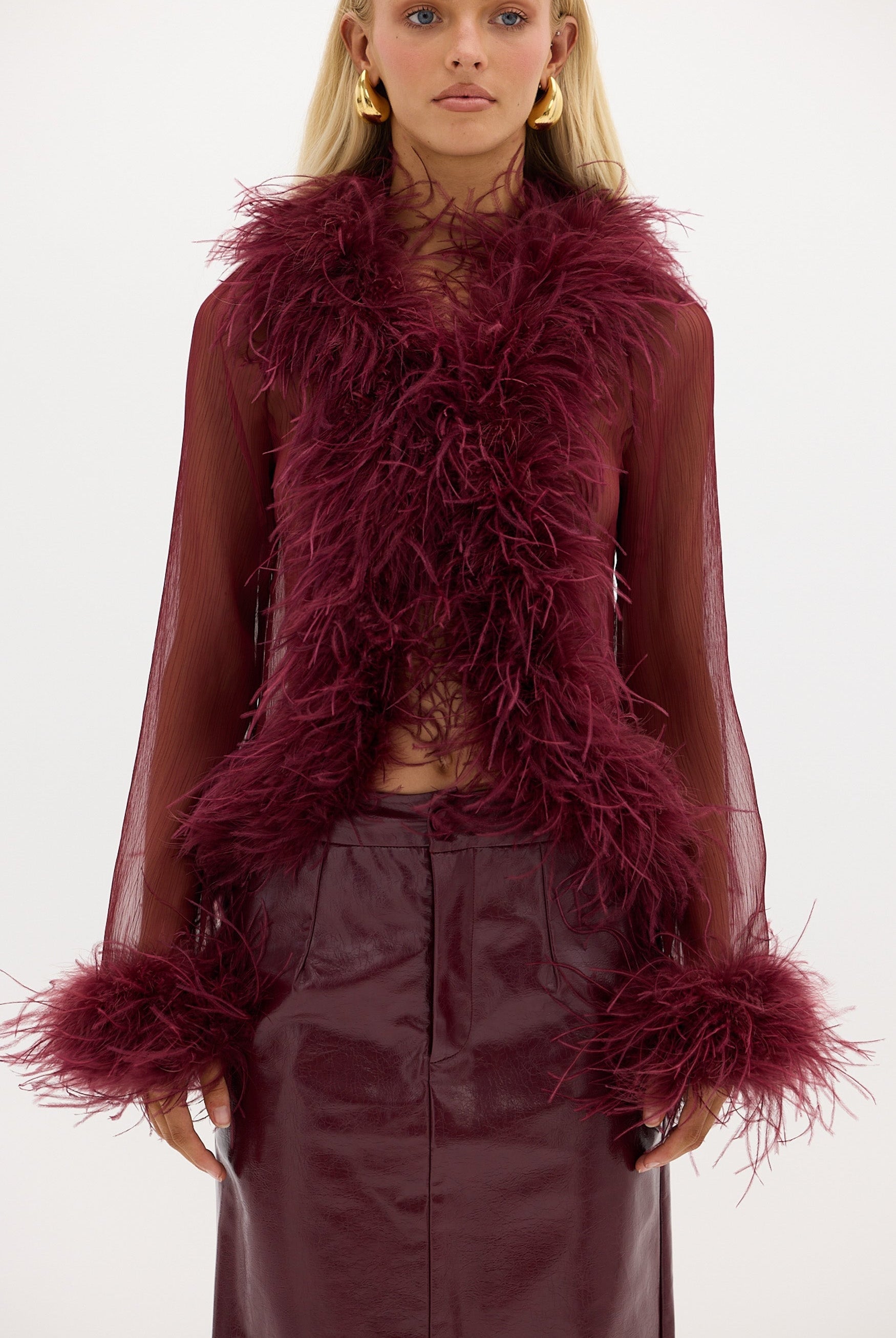 Gigi Sheer Feather Blouse - Cherry Bubish