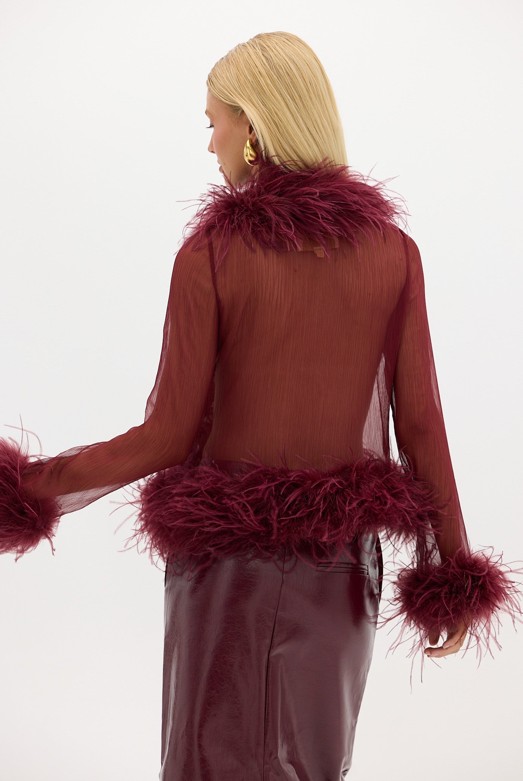 Gigi Sheer Feather Blouse - Cherry Bubish