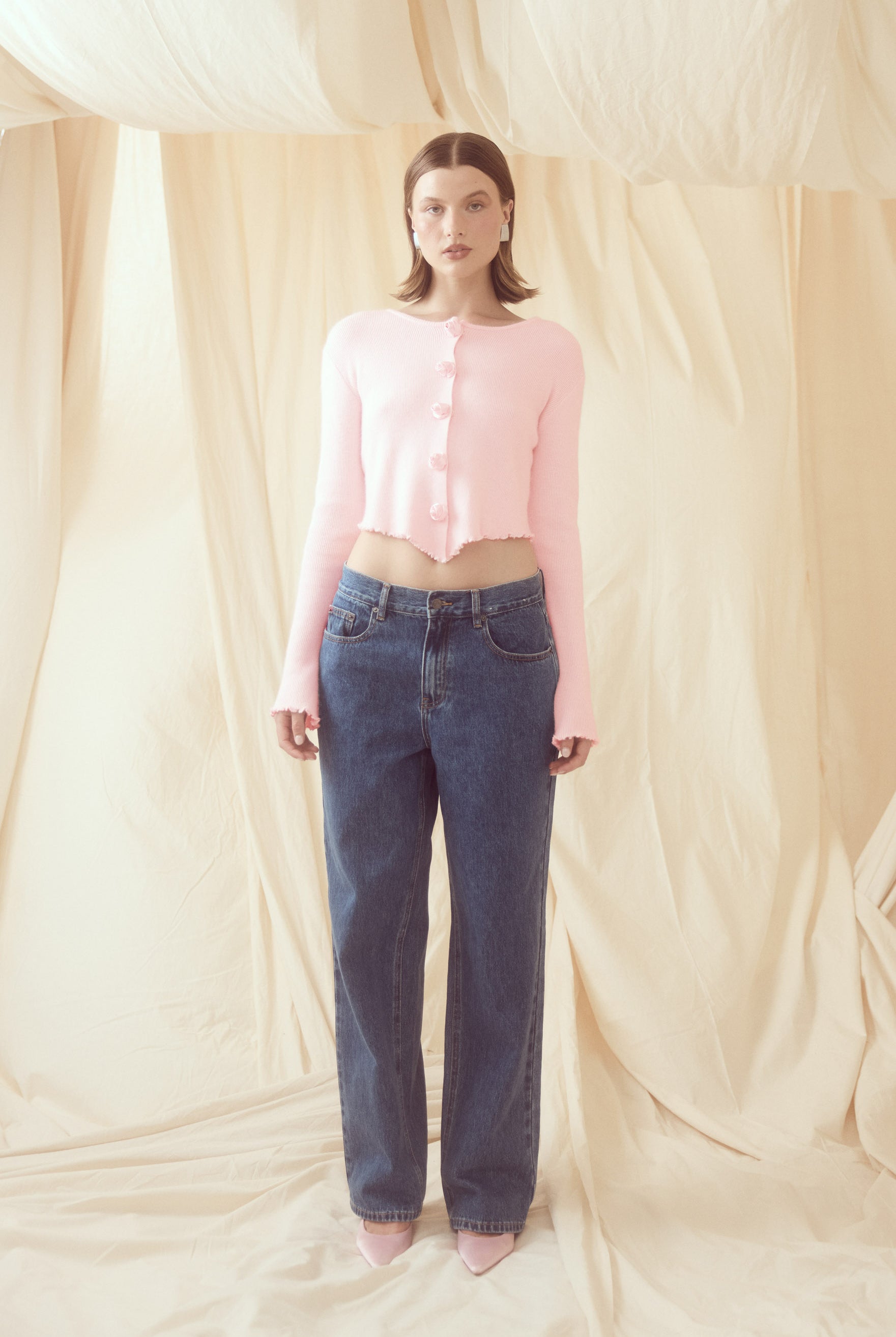 bubish Rosette Cardigan Pink TOP