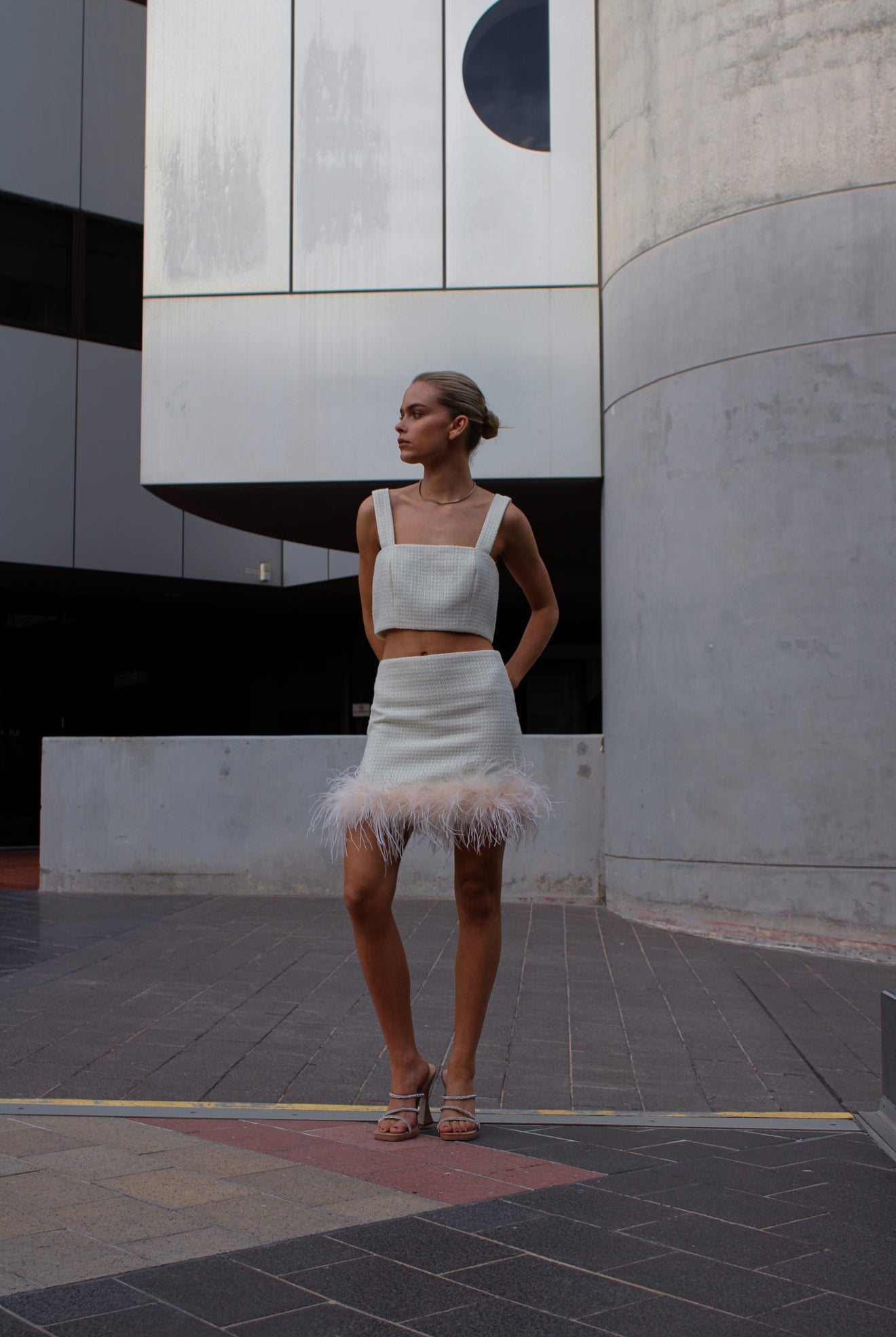 Halle Textured Sparkle Crop Top - Ivory Bubish