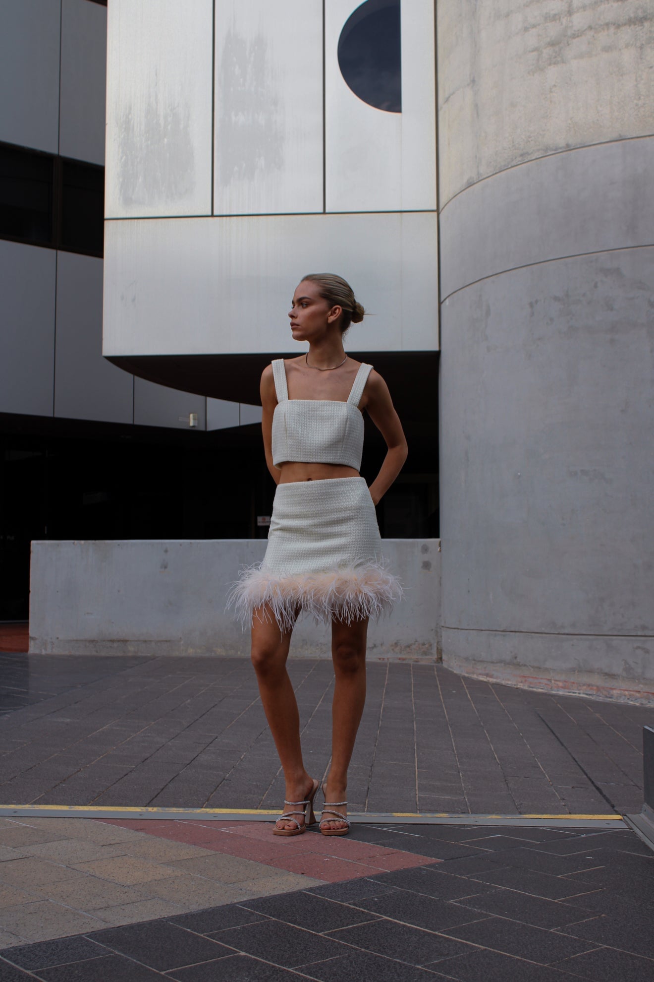 Halle Textured Sparkle Crop Top - Ivory Bubish