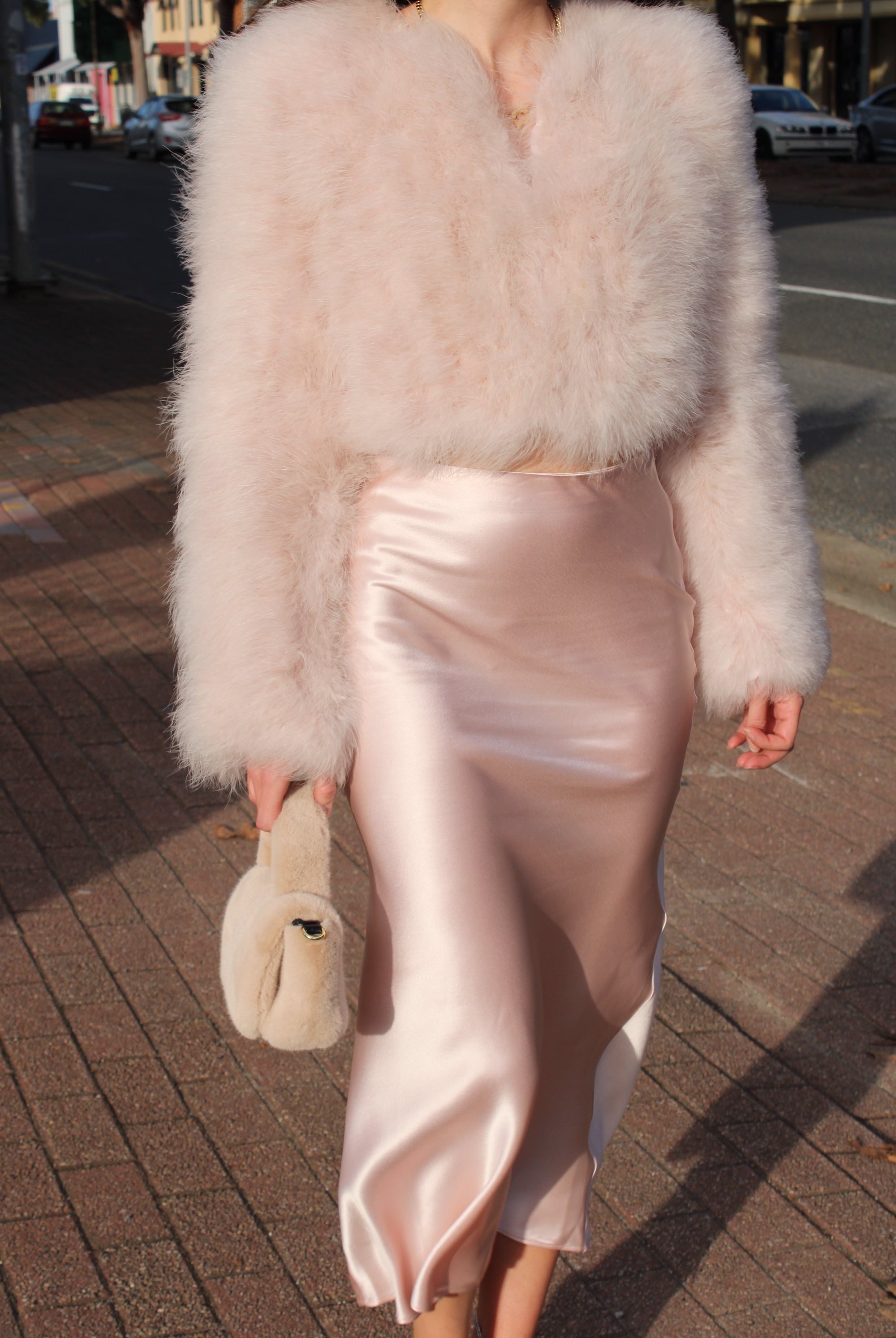 bubish Manhattan Crop Feather Jacket Baby Pink JACKET