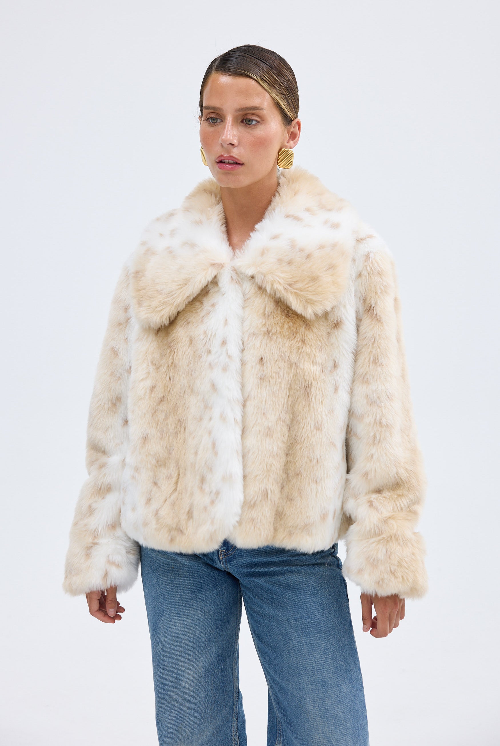Chelsea Faux Fur Jacket Neutral FAUX FUR ANIMAL PRINT JACKET bubish