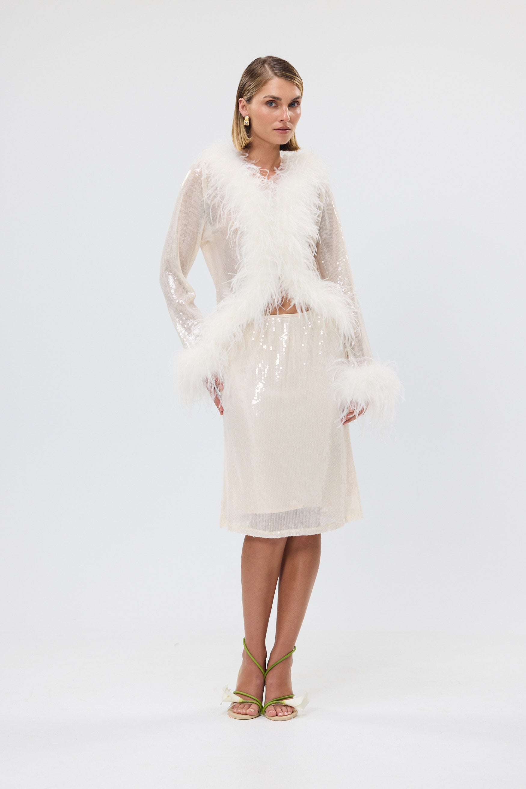 bubish Gigi Sheer Feather Blouse Ivory Sequin SEQUIN FEATHER TOP