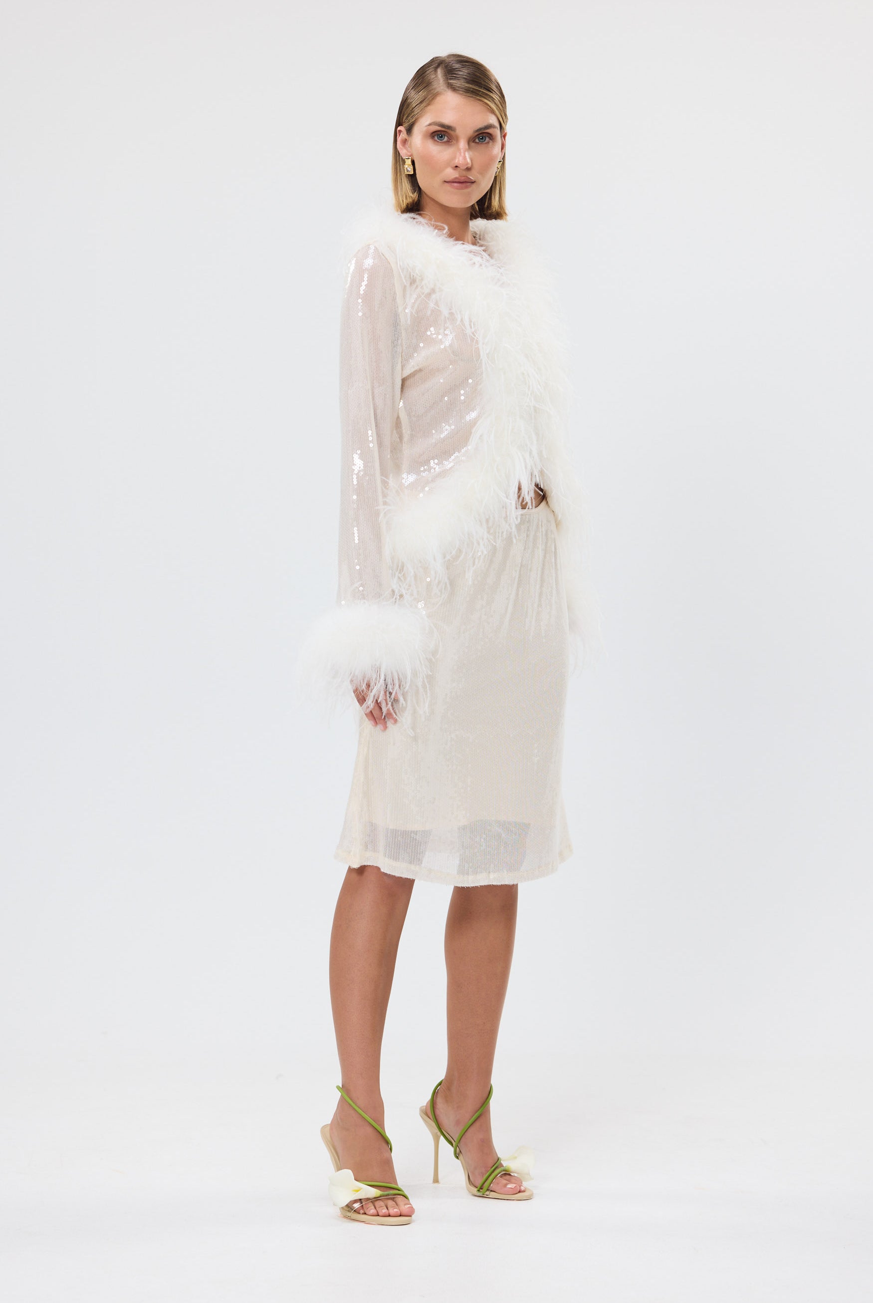 bubish Gigi Sheer Feather Blouse Ivory Sequin SEQUIN FEATHER TOP