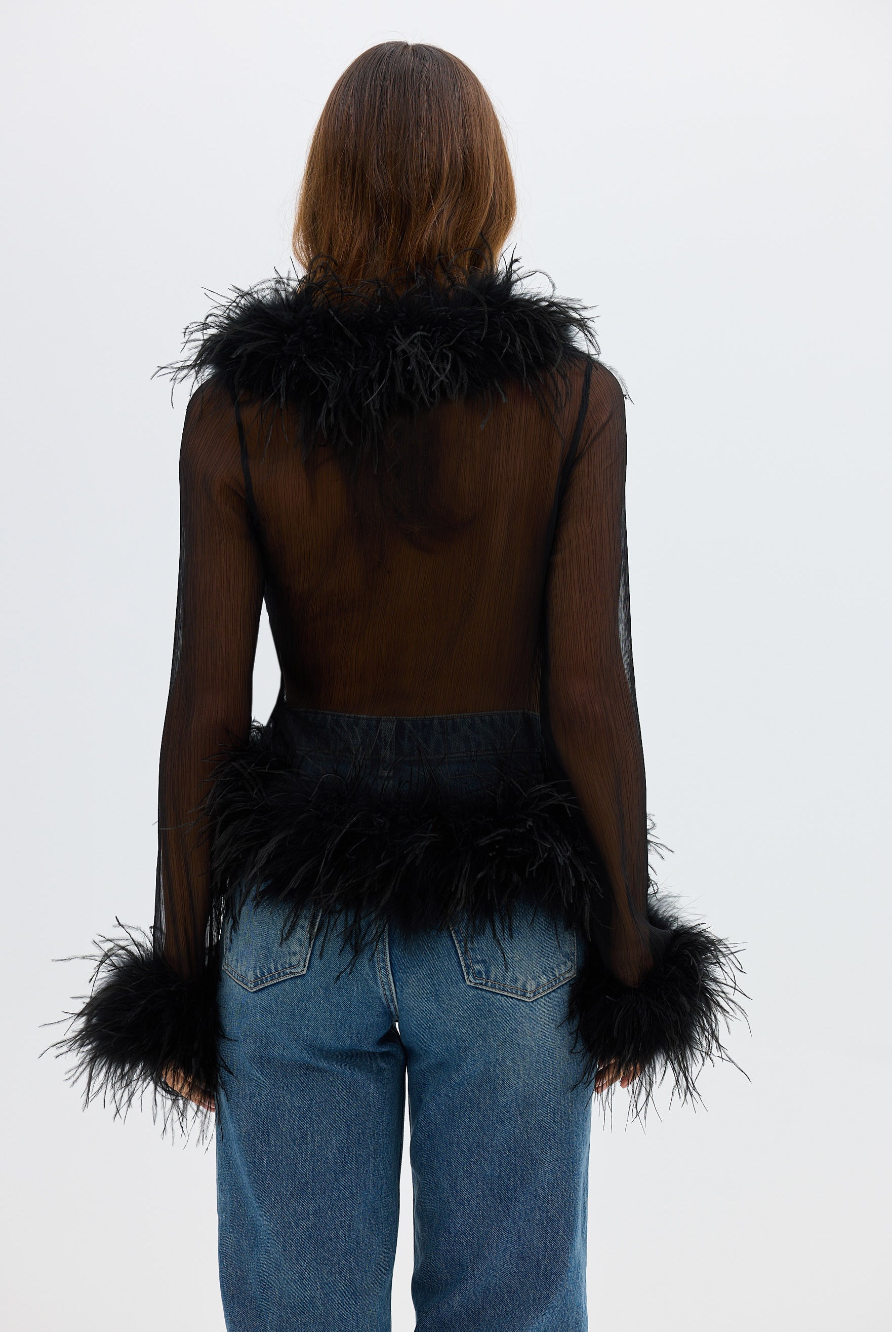 Gigi Sheer Feather Blouse - Black Bubish