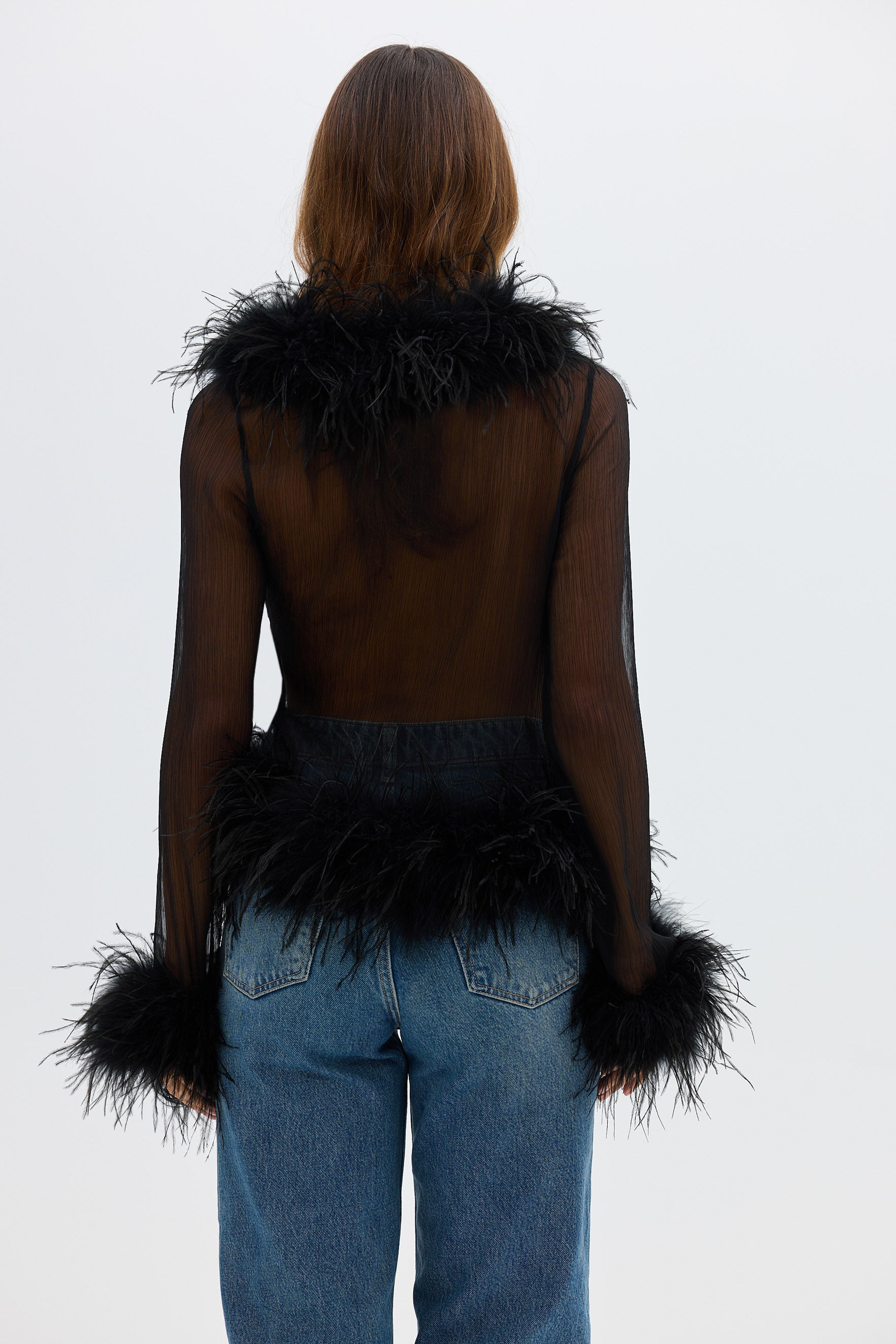 Gigi Sheer Feather Blouse - Black Bubish