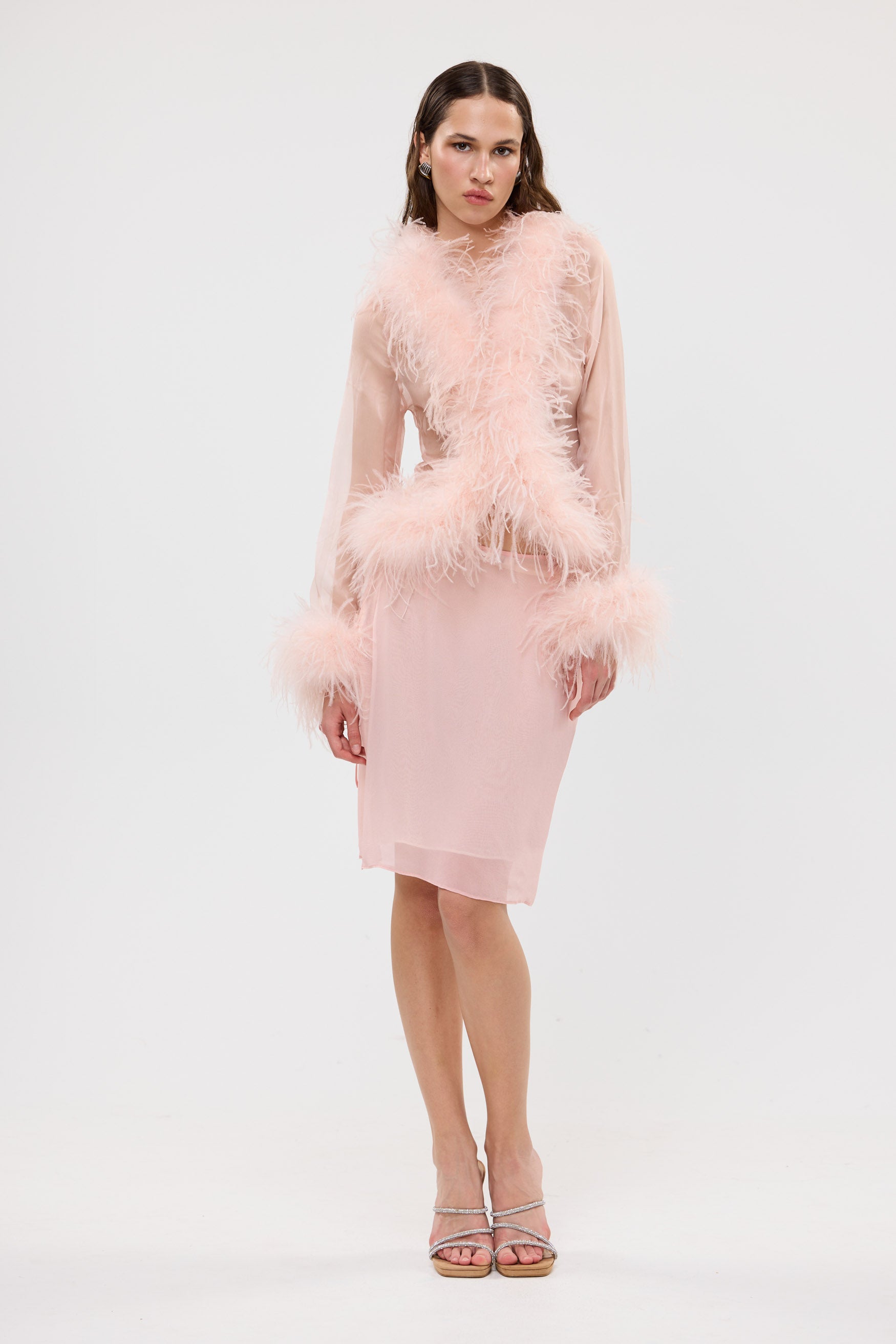 bubish Gigi Sheer Feather Blouse Blush TOPS