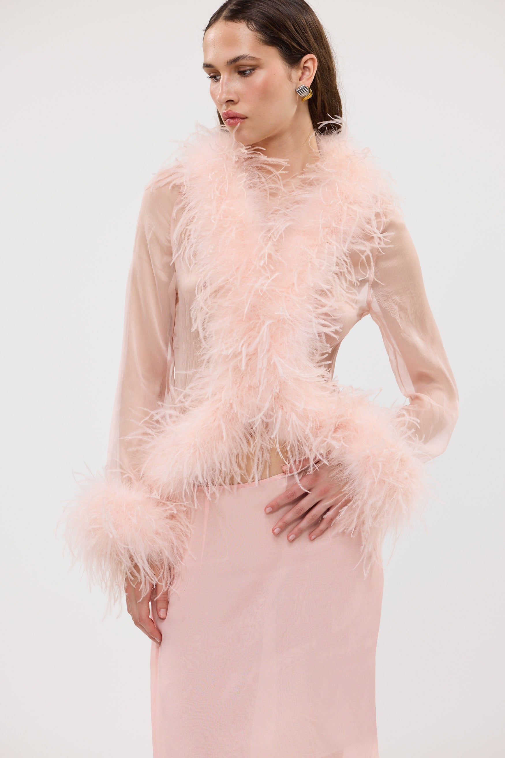 bubish Gigi Sheer Feather Blouse Blush TOPS