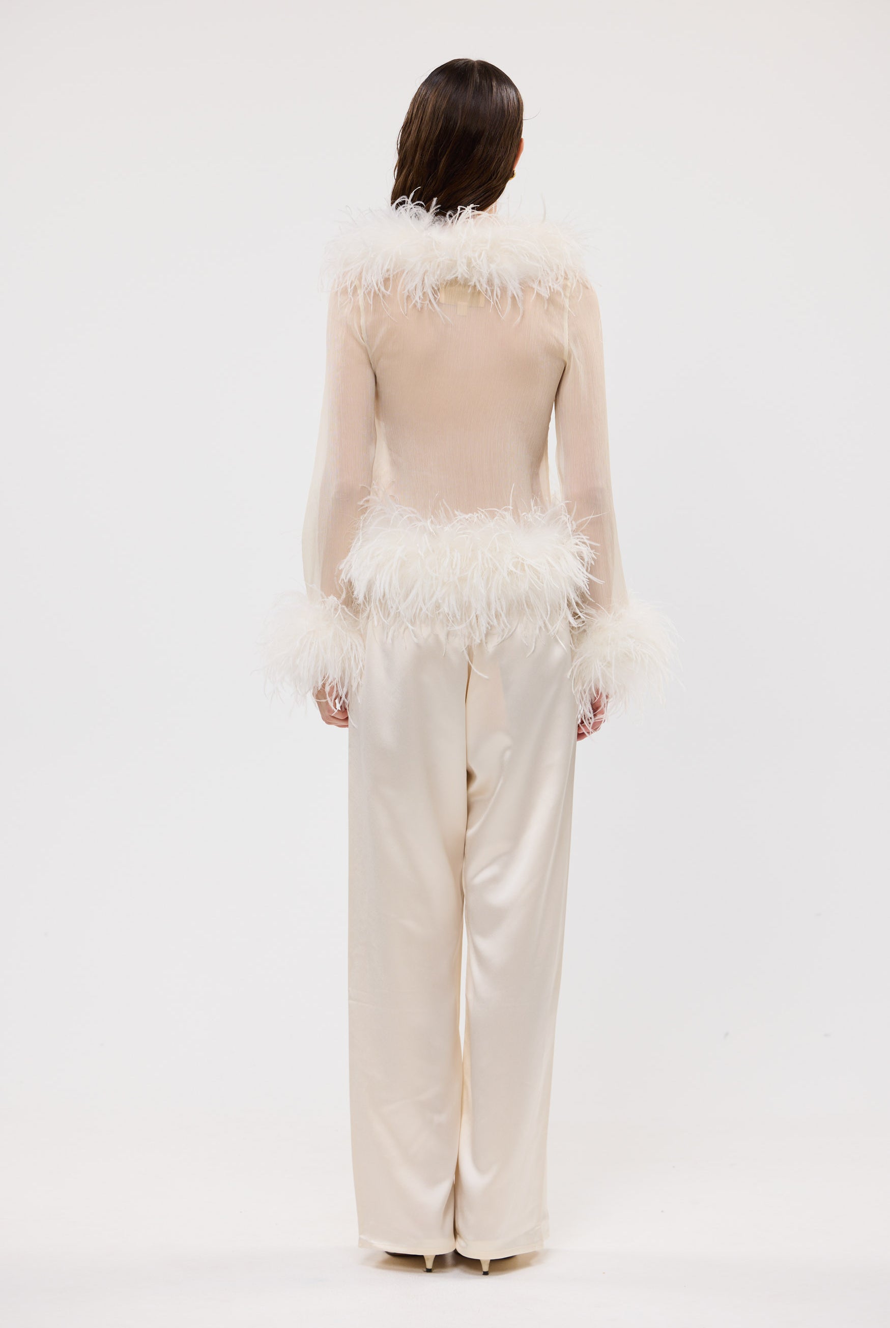 Gigi Sheer Feather Blouse Ivory FEATHER PARTY TOP