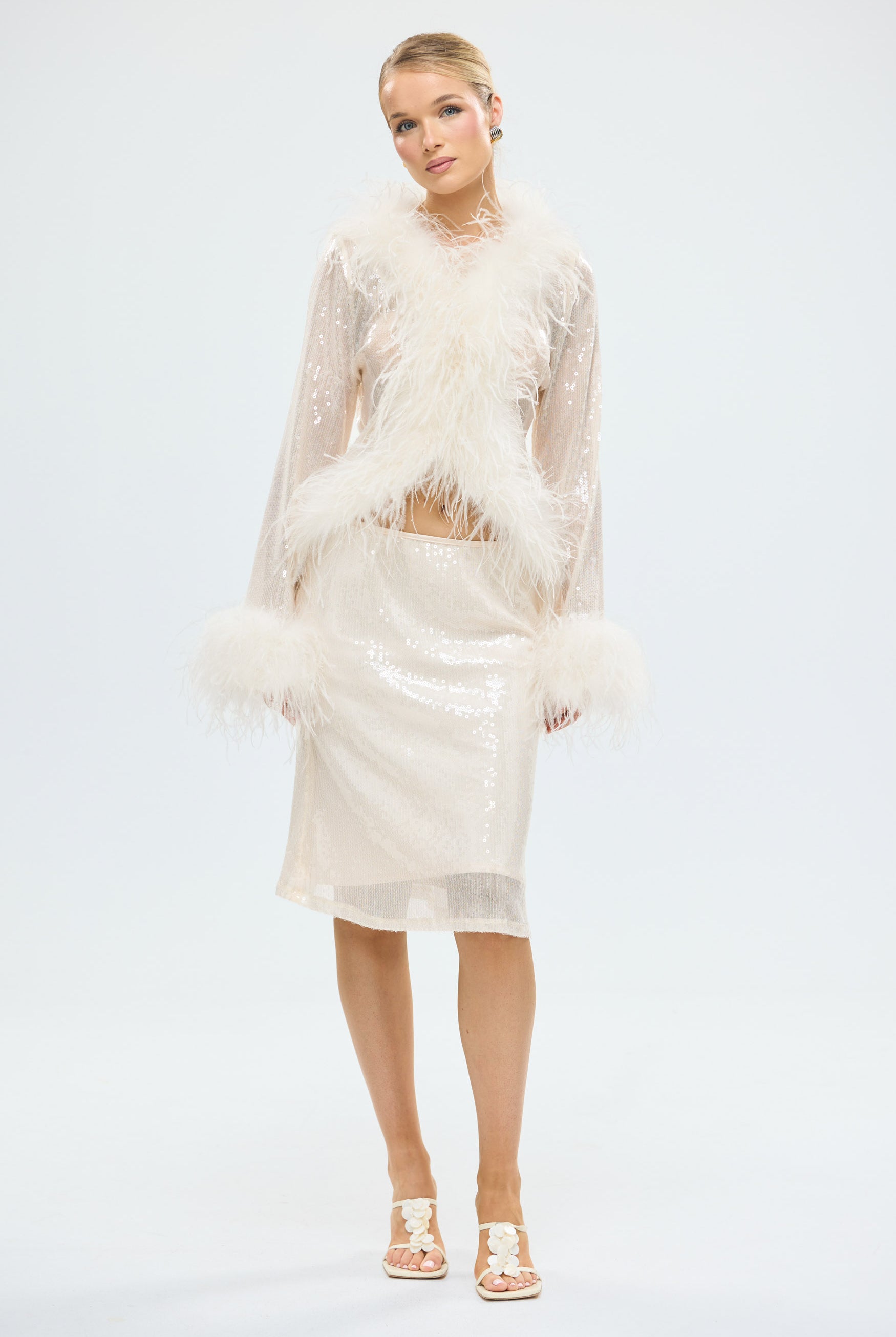 bubish Gigi Sheer Feather Blouse Ivory Sequin SEQUIN FEATHER TOP