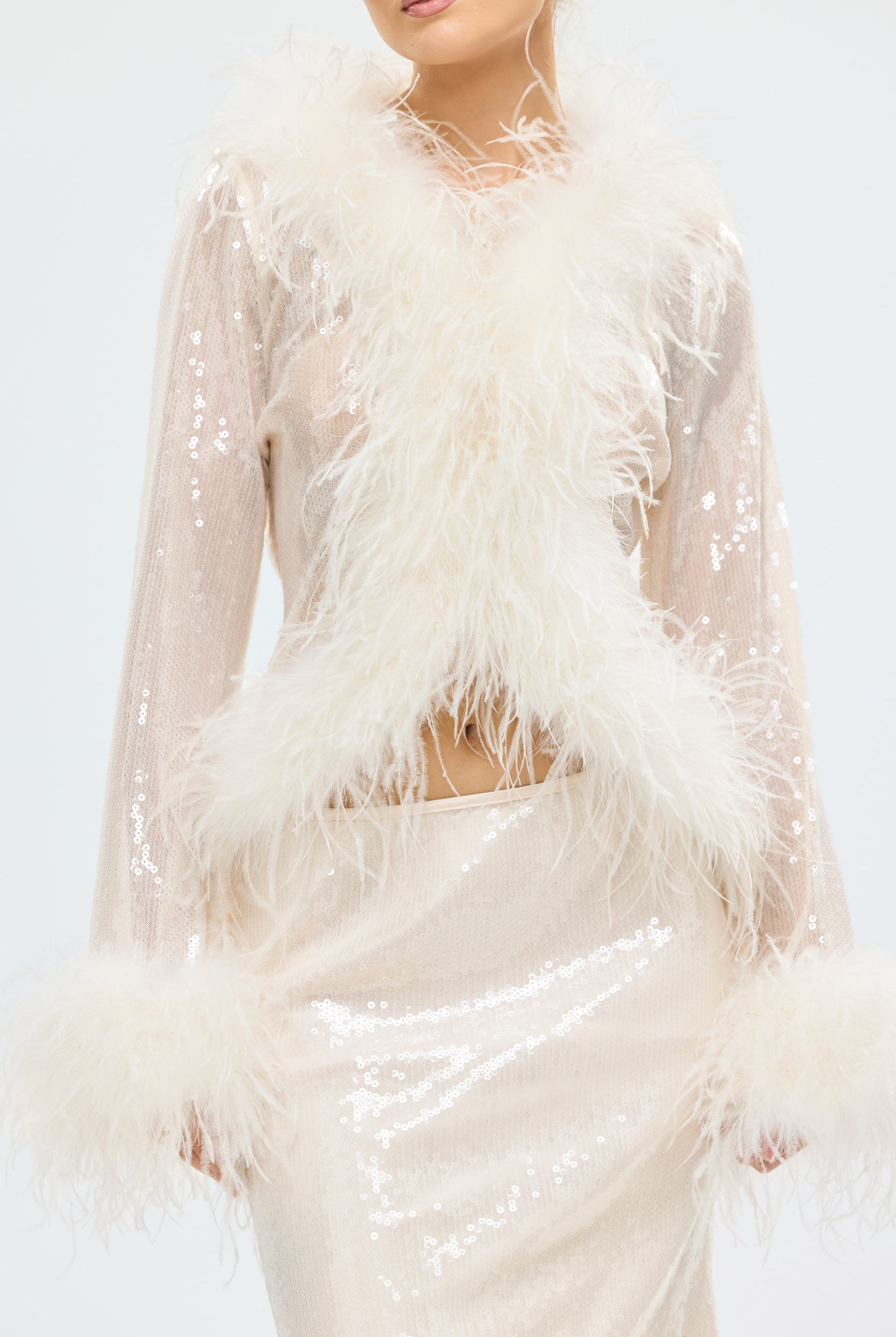 bubish Gigi Sheer Feather Blouse Ivory Sequin SEQUIN FEATHER TOP