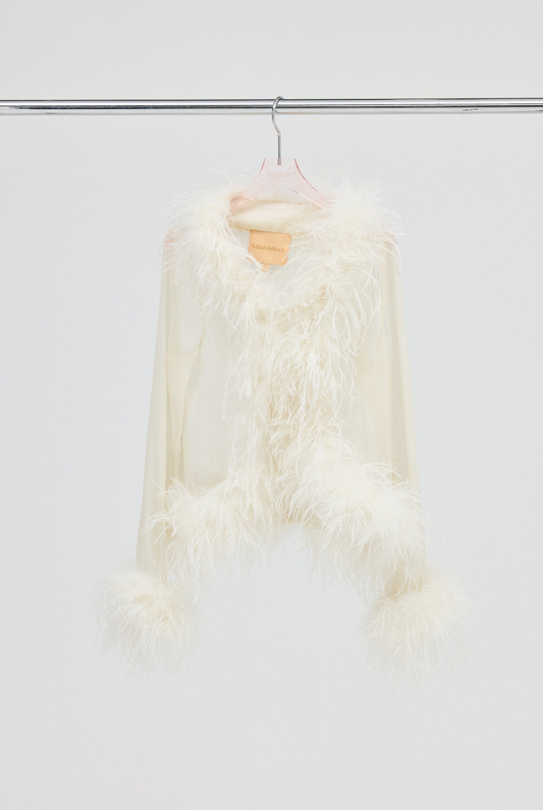 Gigi Sheer Feather Blouse Ivory FEATHER PARTY TOP
