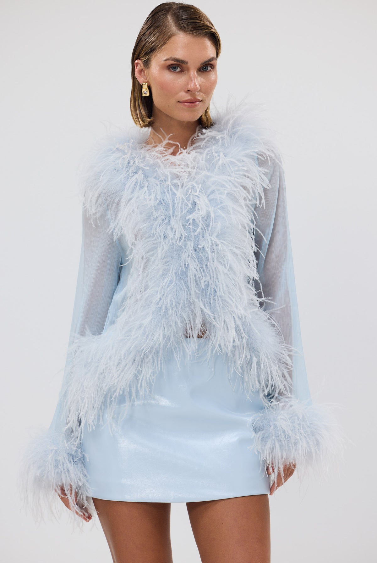 Bubish Gigi Sheer Feather Blouse Pale Blue TOP