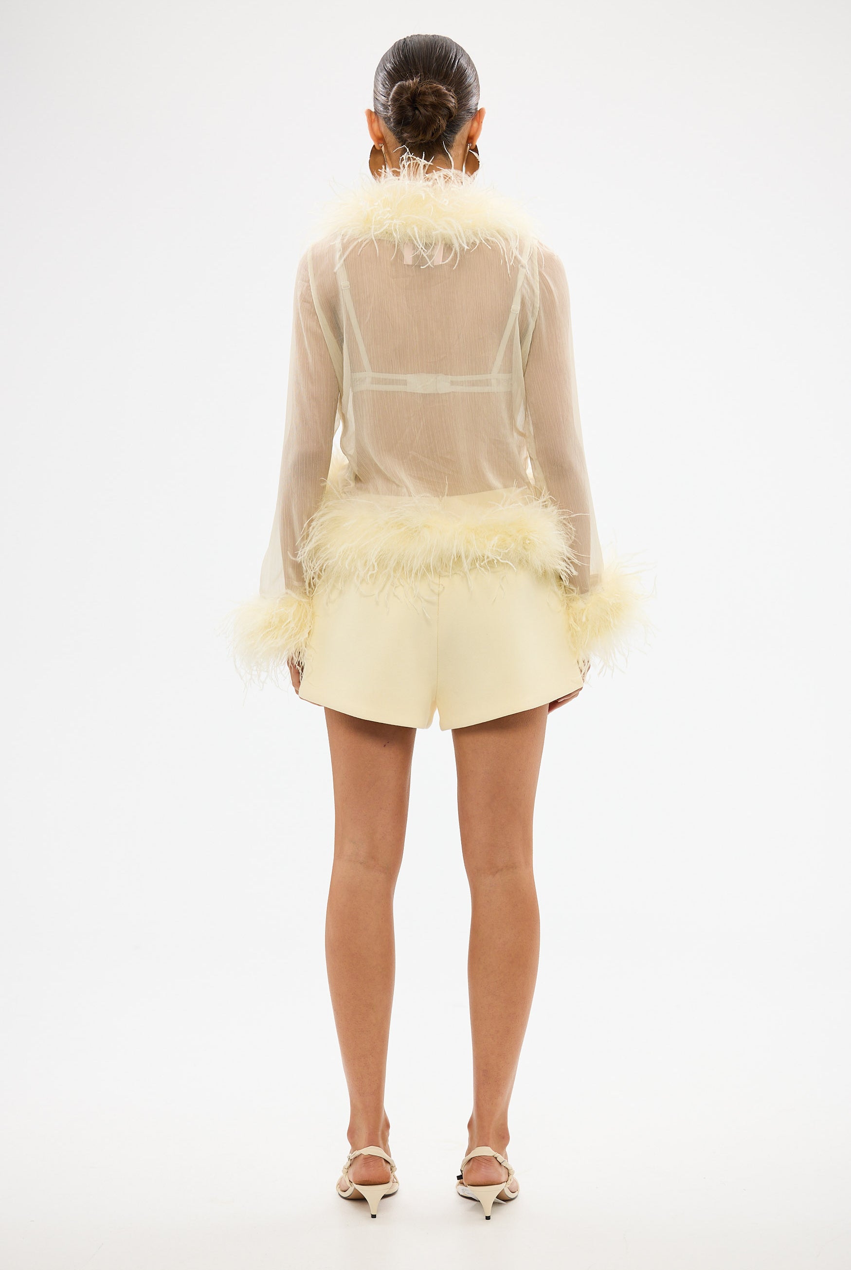 bubish Gigi Sheer Feather Blouse Pale Yellow FEATHER TOP