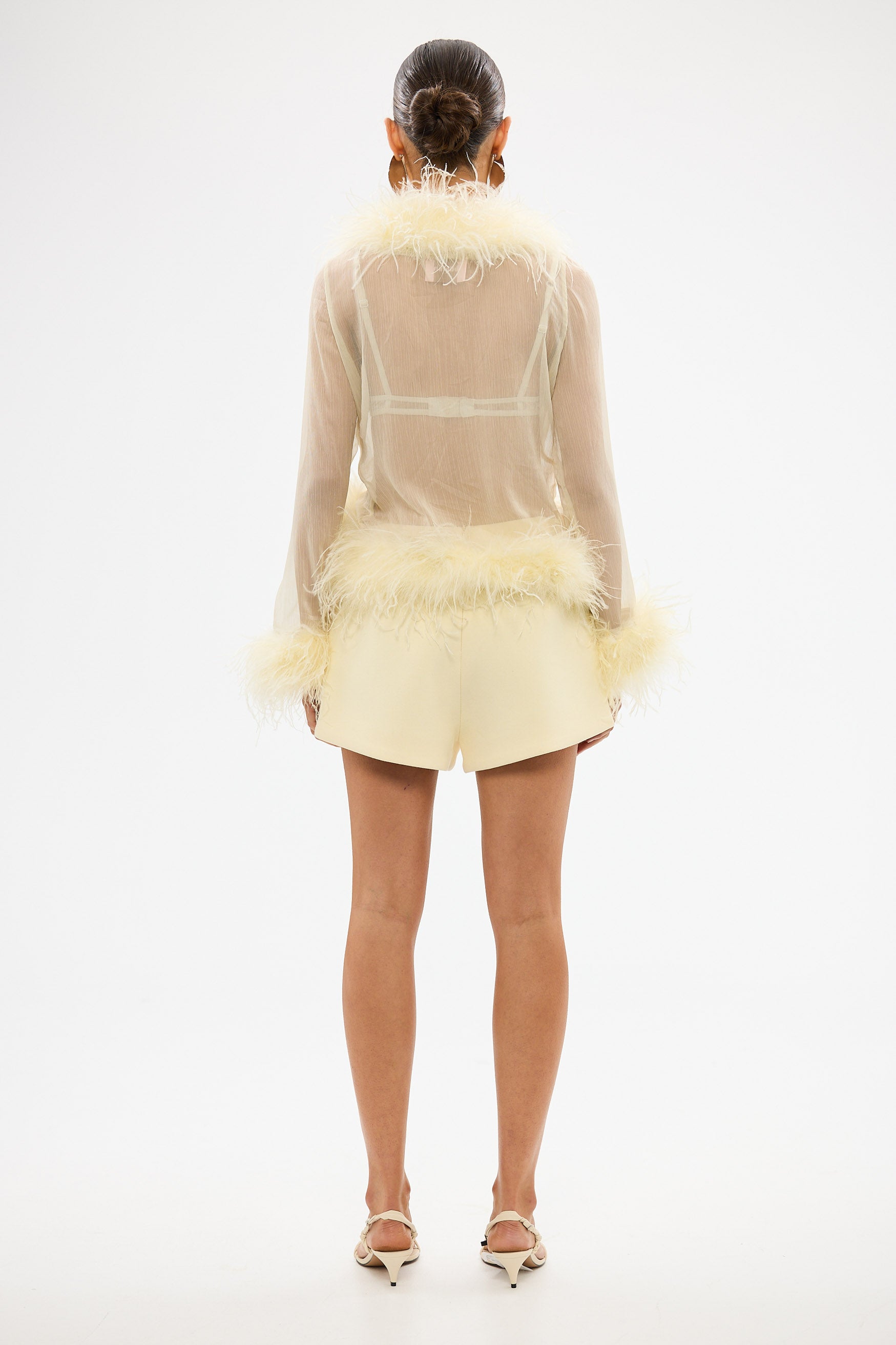 bubish Gigi Sheer Feather Blouse Pale Yellow FEATHER TOP
