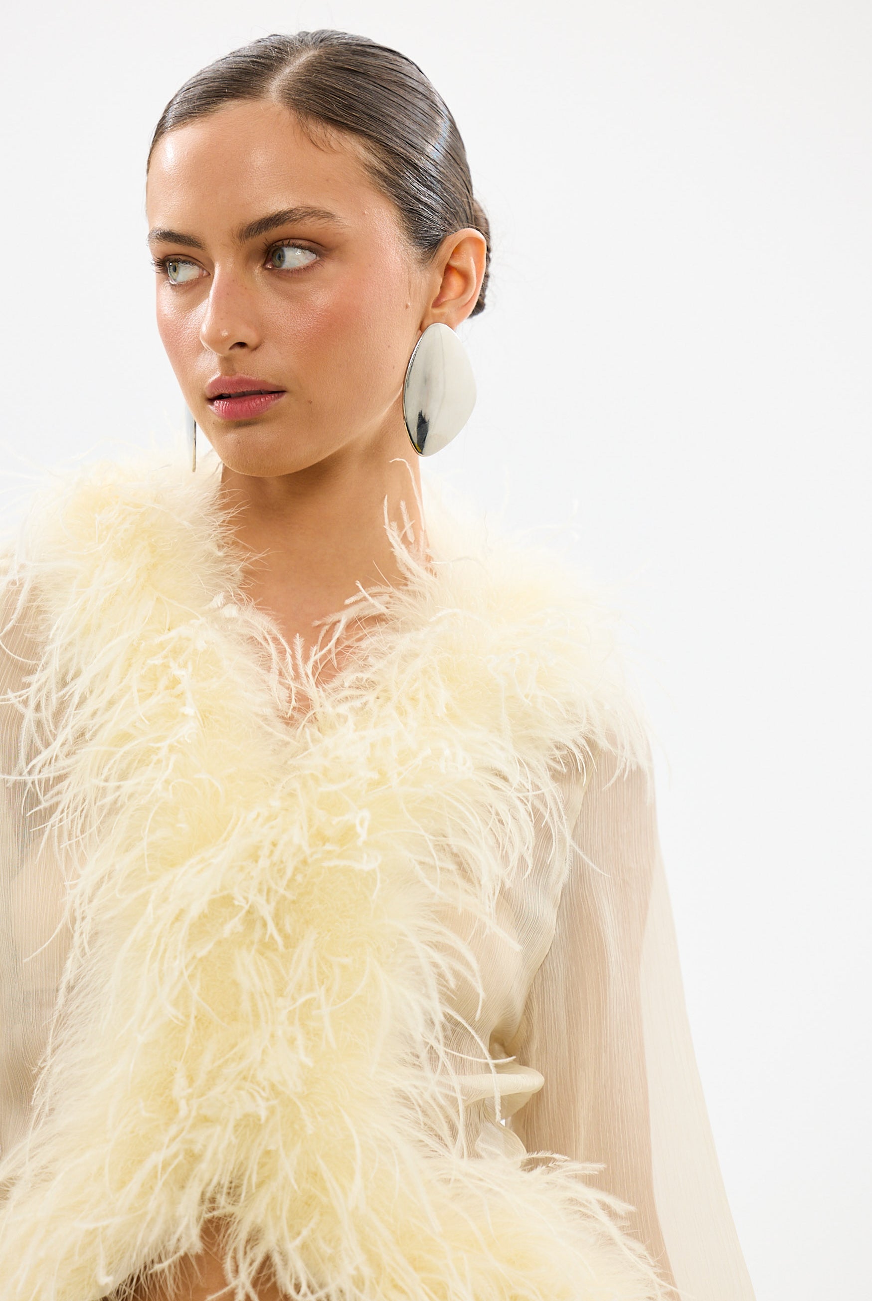 bubish Gigi Sheer Feather Blouse Pale Yellow FEATHER TOP