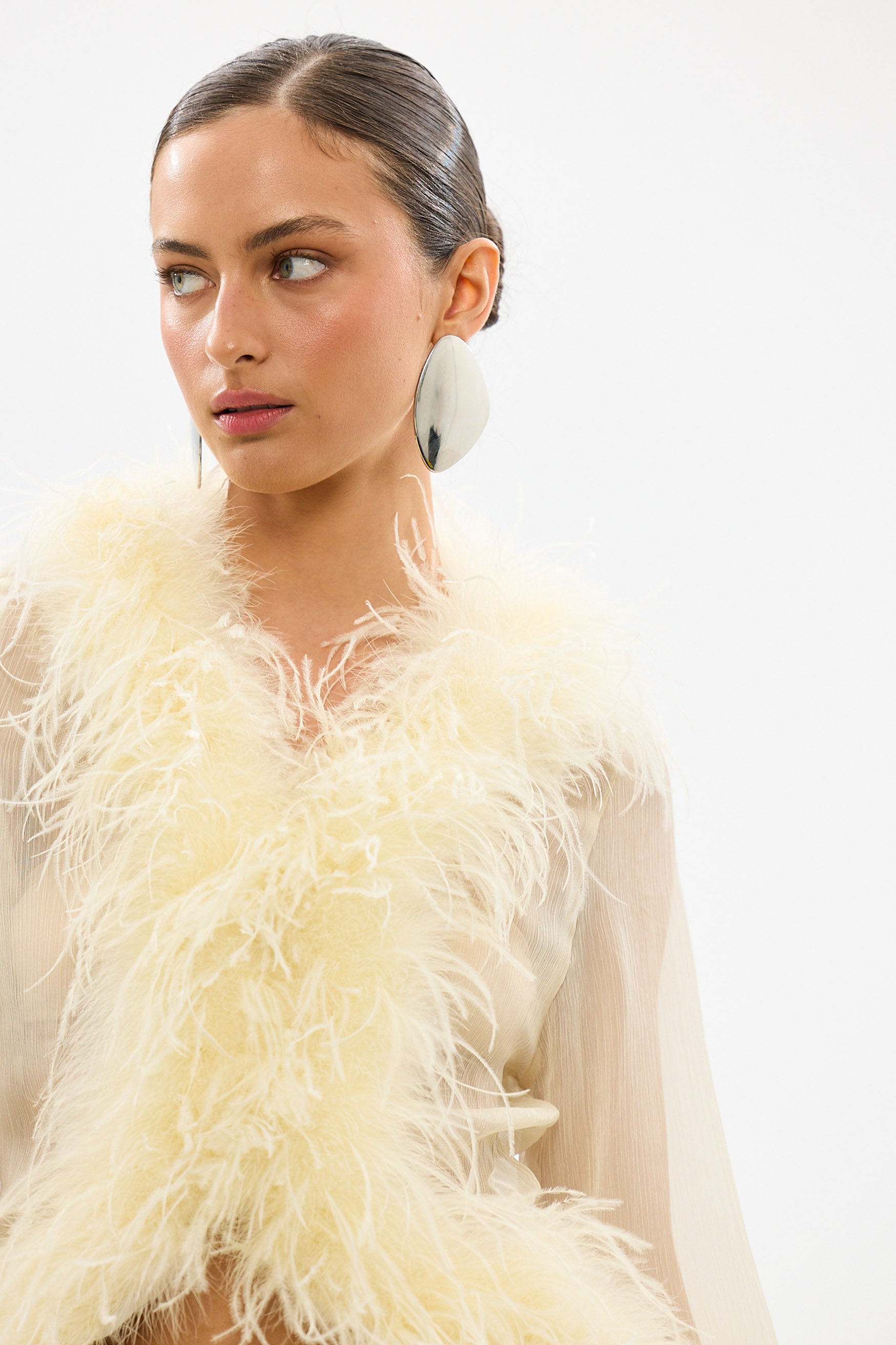 bubish Gigi Sheer Feather Blouse Pale Yellow FEATHER TOP
