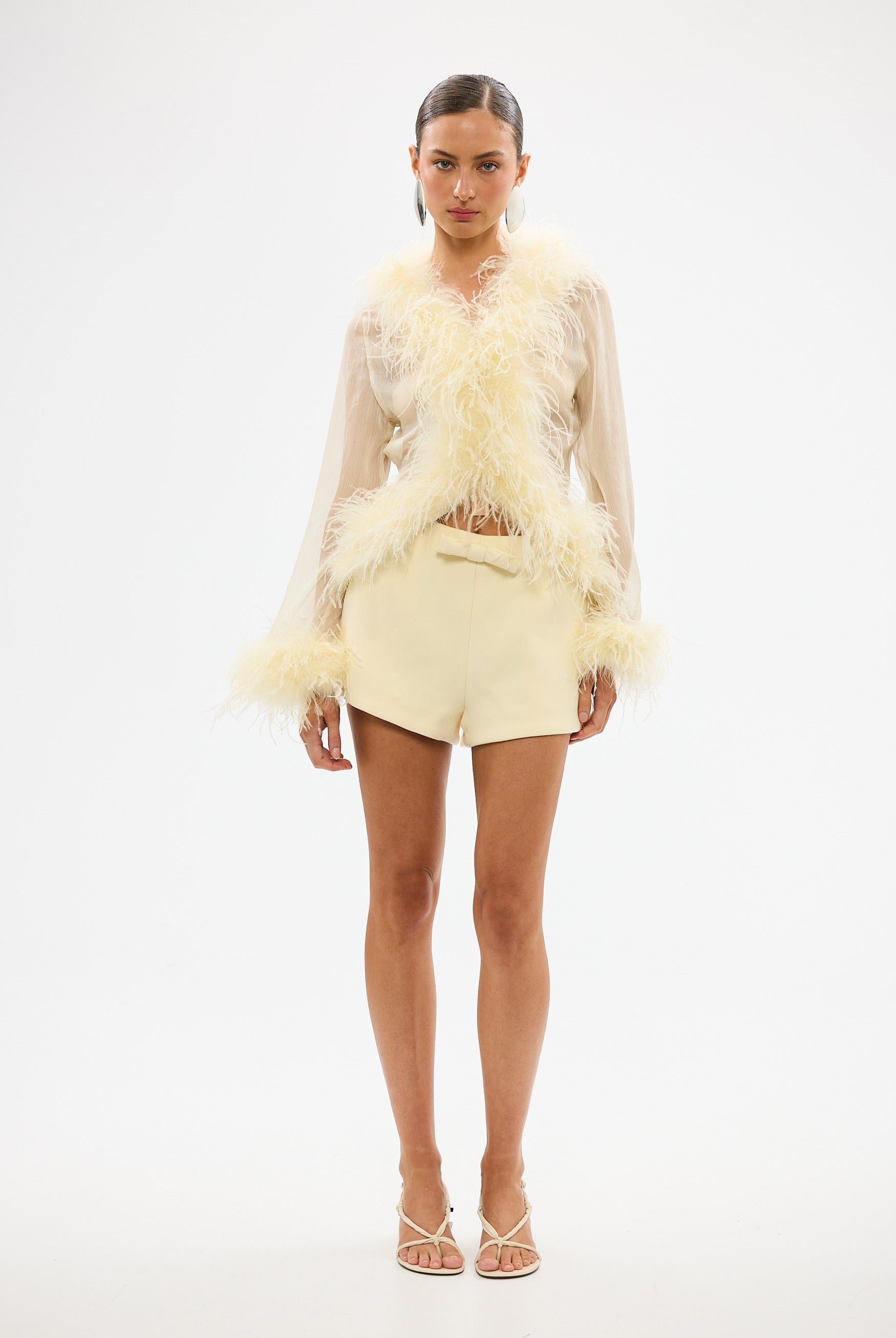 bubish Gigi Sheer Feather Blouse Pale Yellow FEATHER TOP