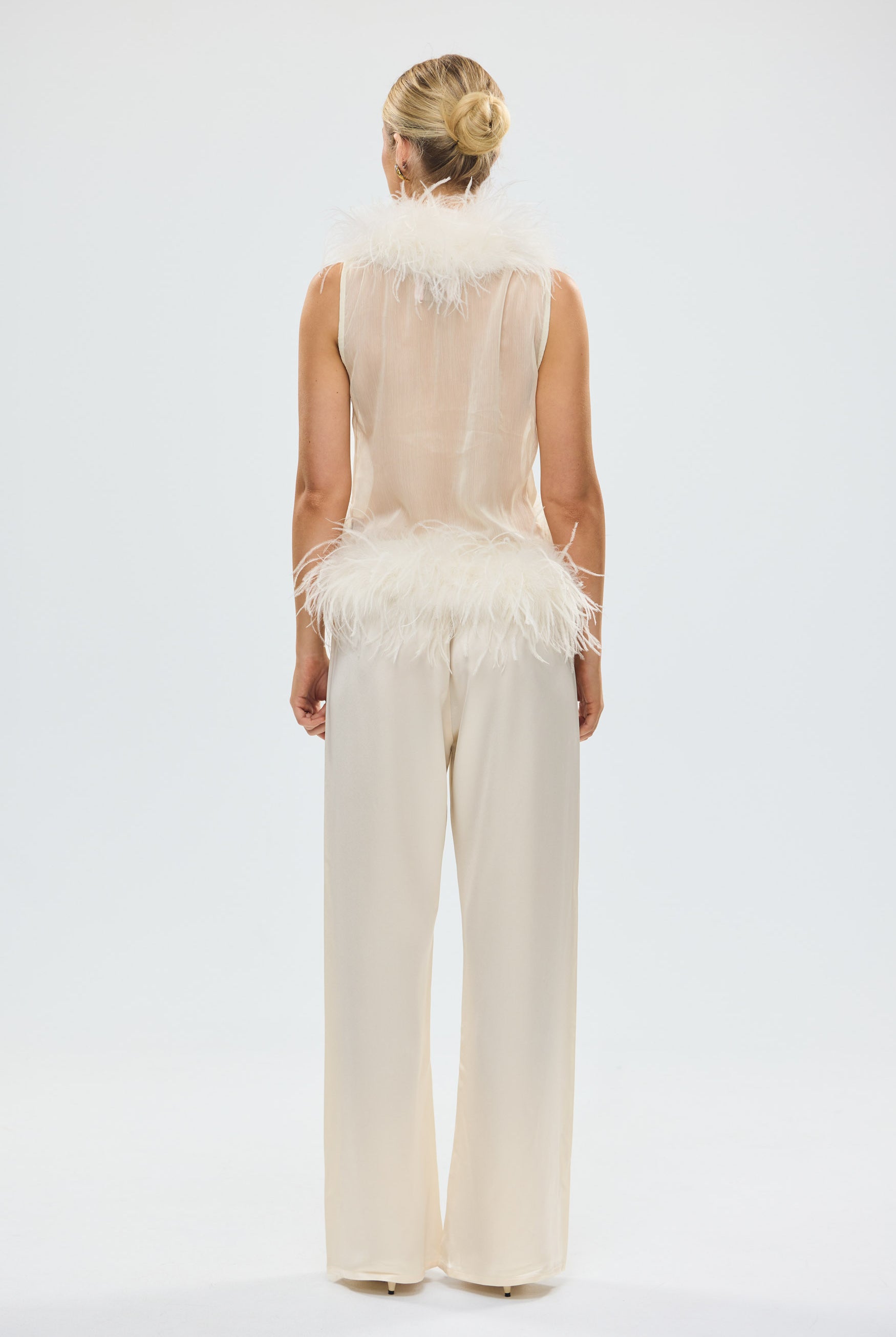 bubish Gigi Sheer Feather Vest Ivory. PARTY TOP