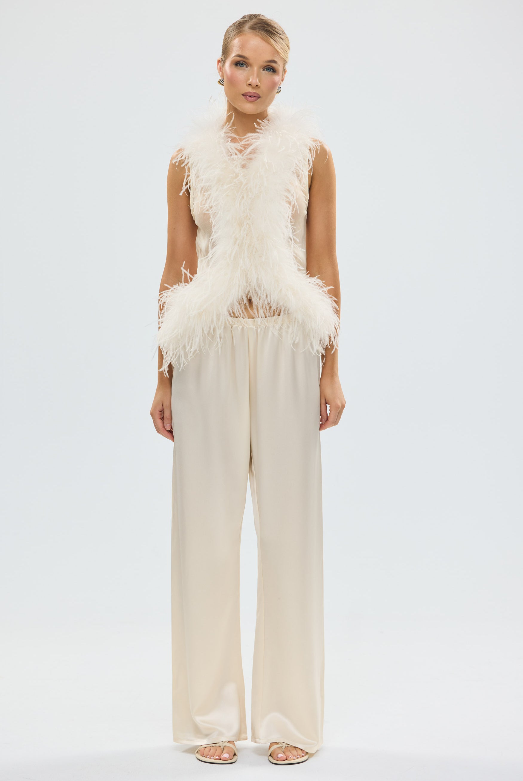 bubish Gigi Sheer Feather Vest Ivory. PARTY TOP