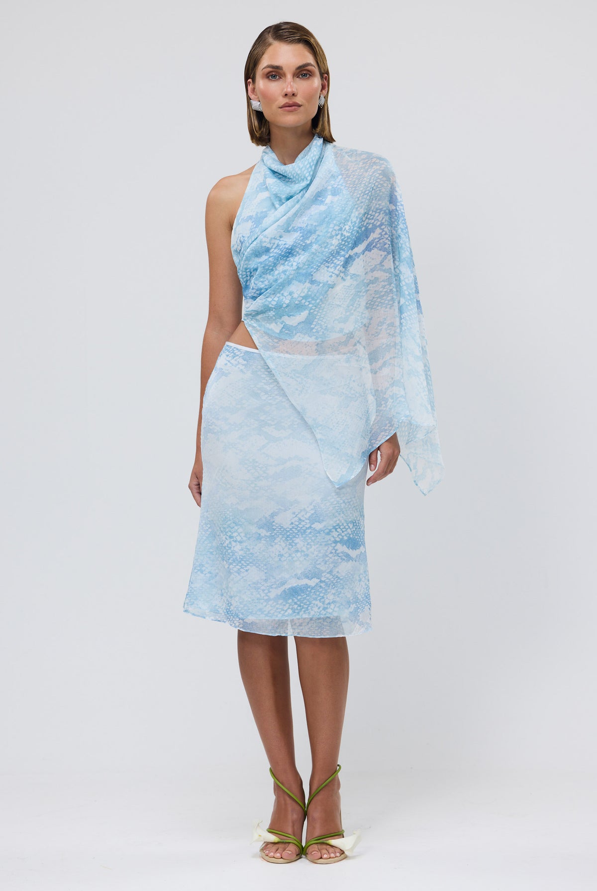 bubish Hailey Cowl Neck Top Pale Blue Snake PARTY TOPS & SETS
