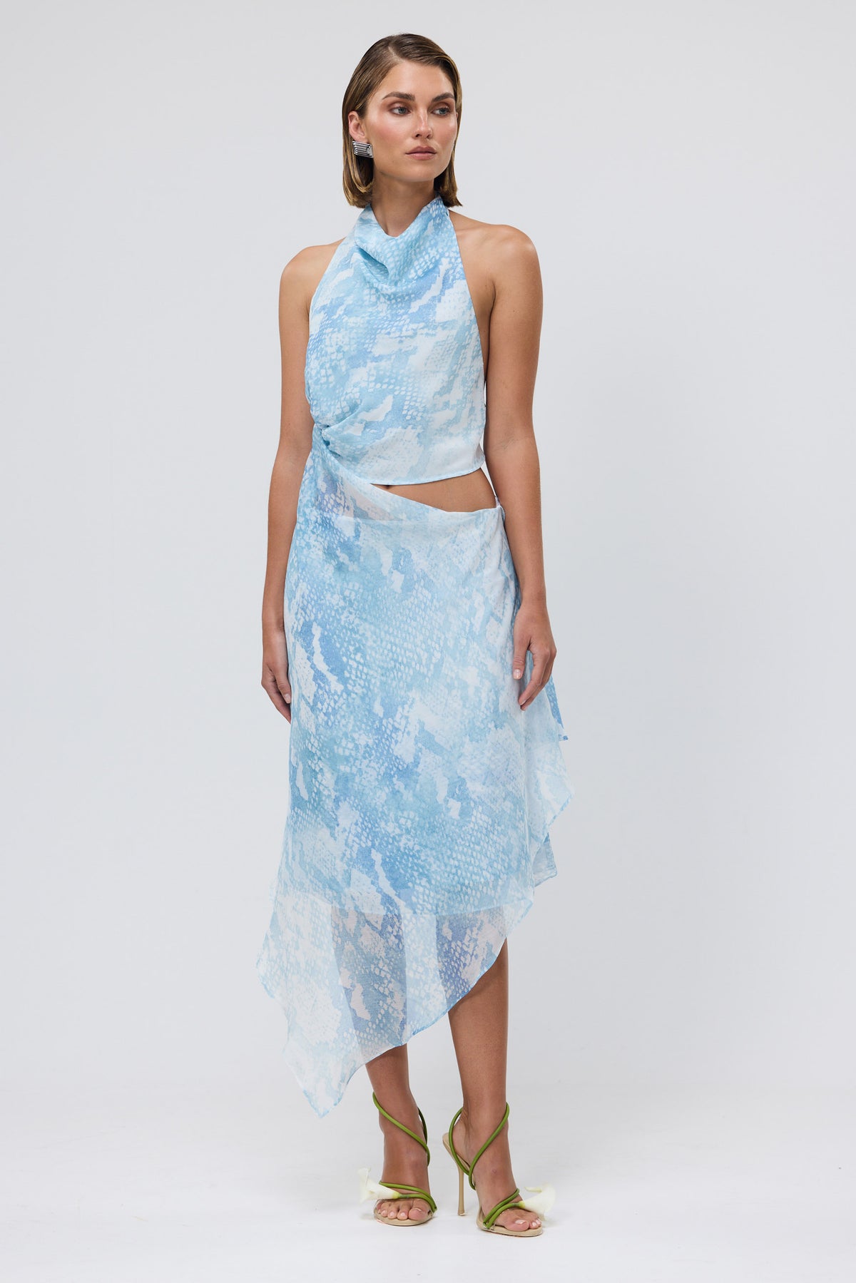 bubish Hailey Cowl Neck Top Pale Blue Snake PARTY TOPS & SETS