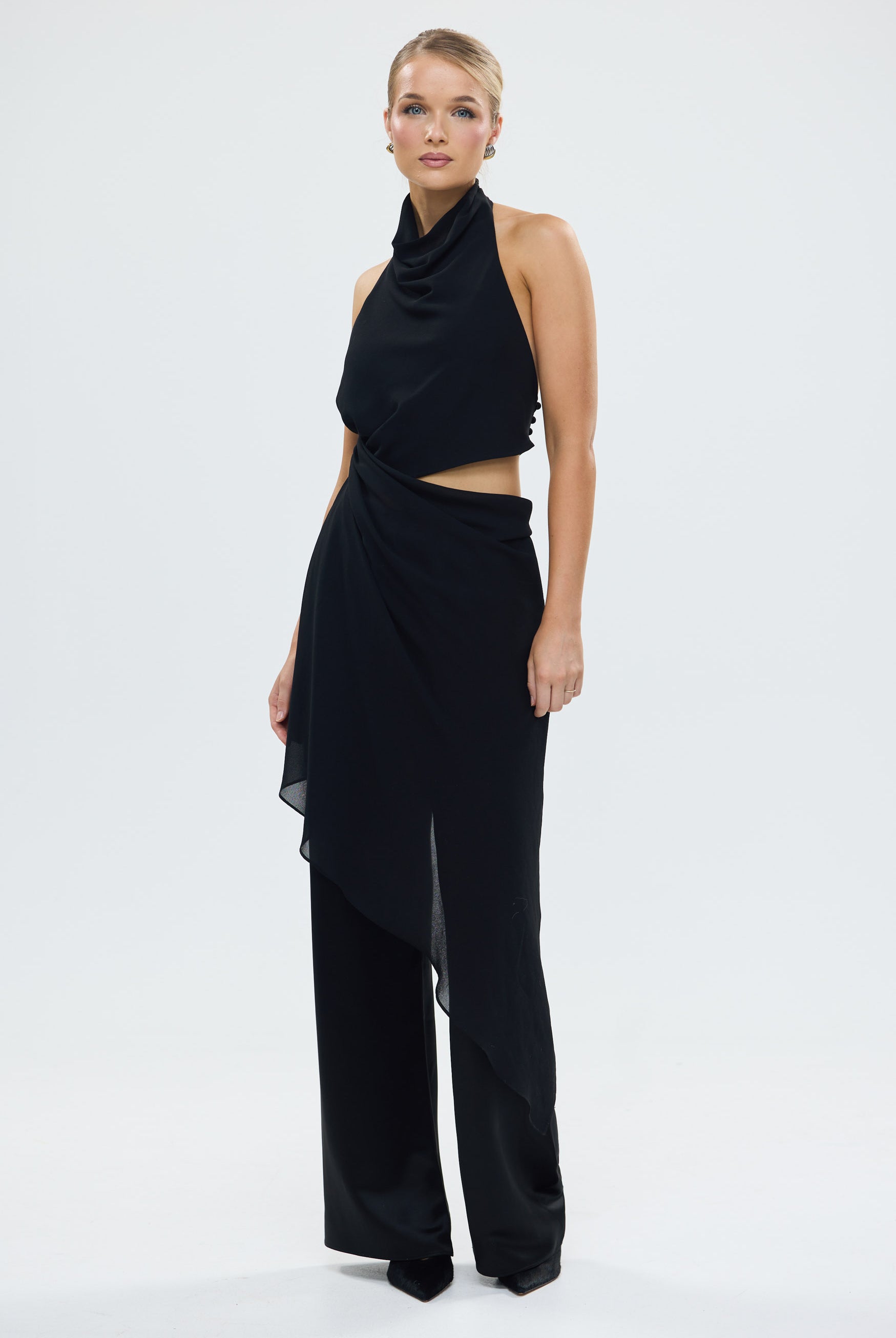 Hailey Cowl Neck Top Black PARTY OUTFIT & PARTY SETS bubish