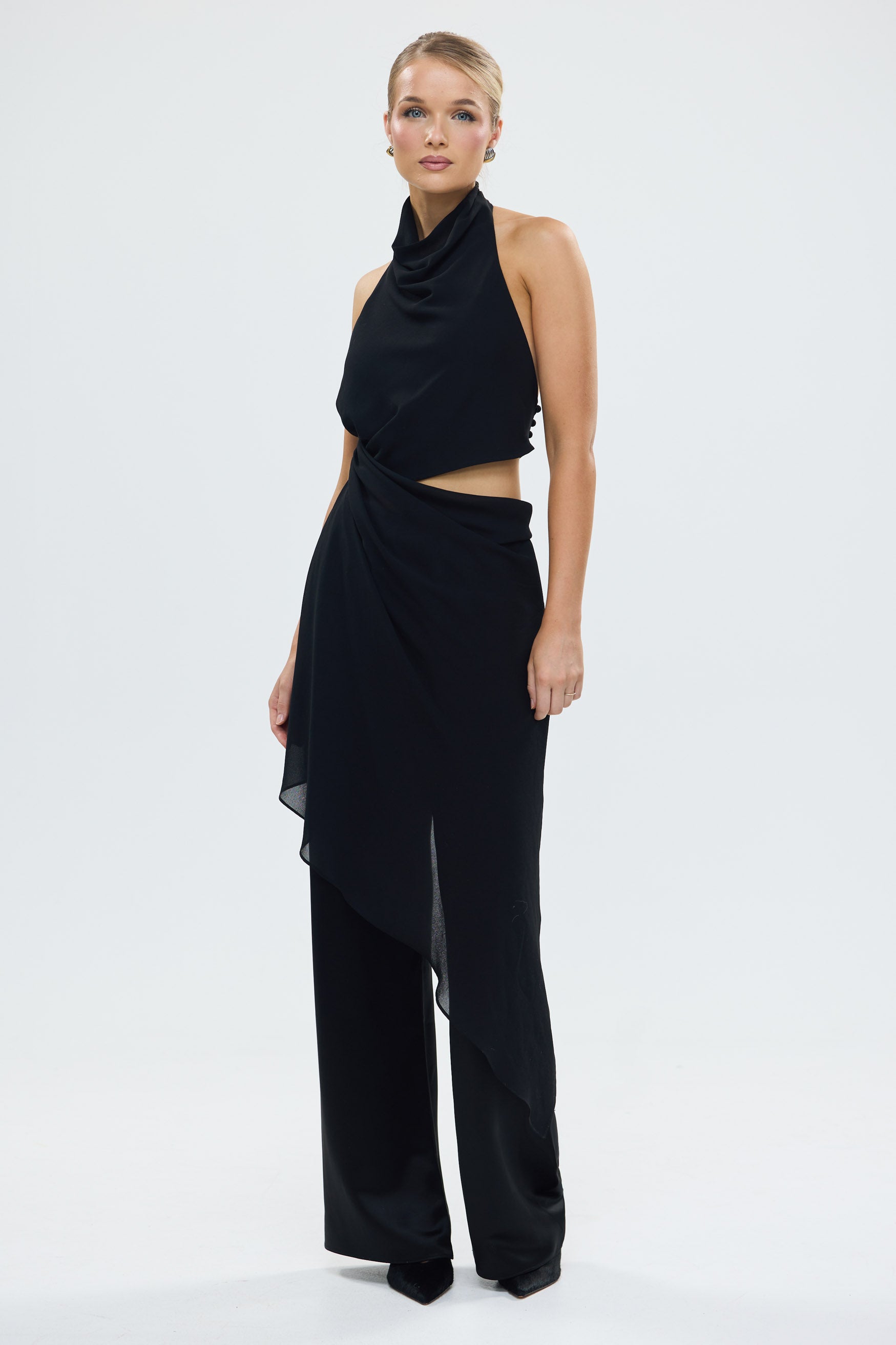 Hailey Cowl Neck Top Black PARTY OUTFIT & PARTY SETS bubish