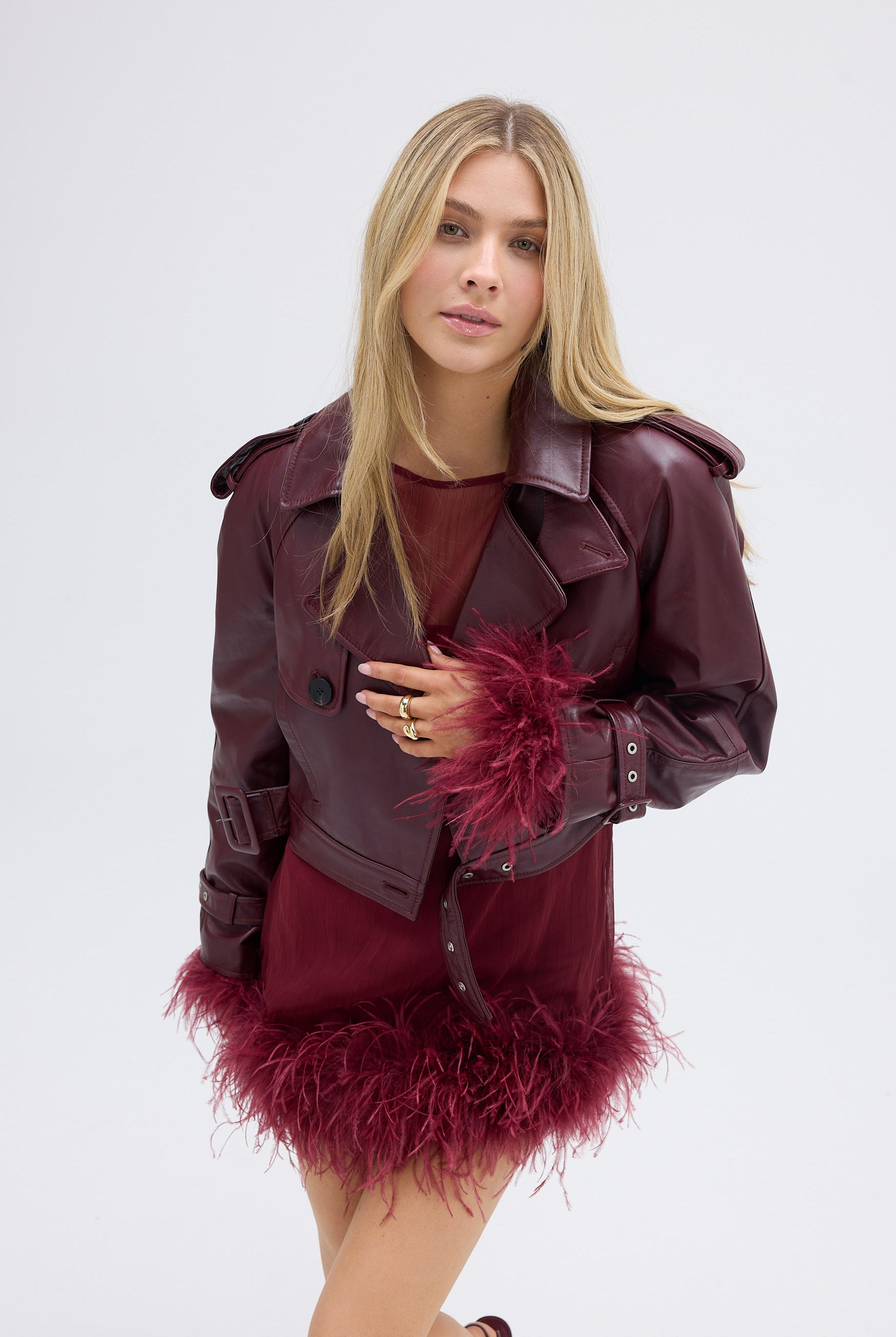 bubish Harlow Sheer Feather Mini Dress Cherry DRESS