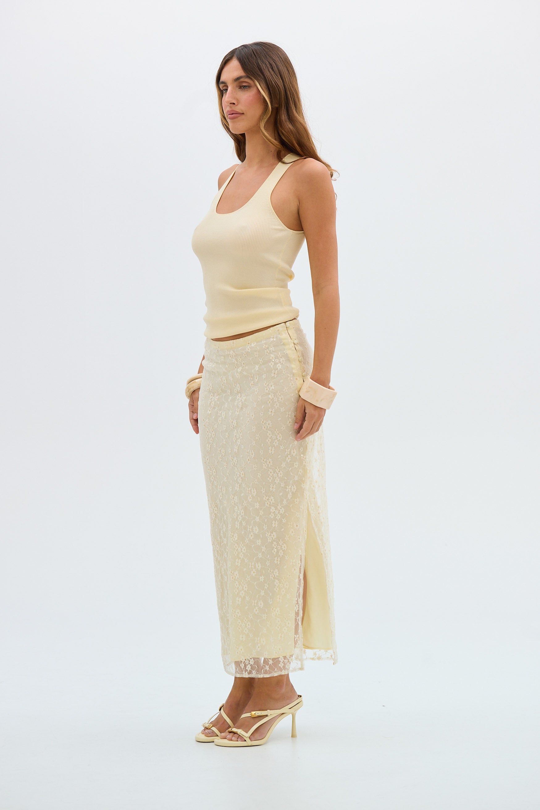 bubish Hazel Sequin Lace Skirt Pale Yellow SKIRTS