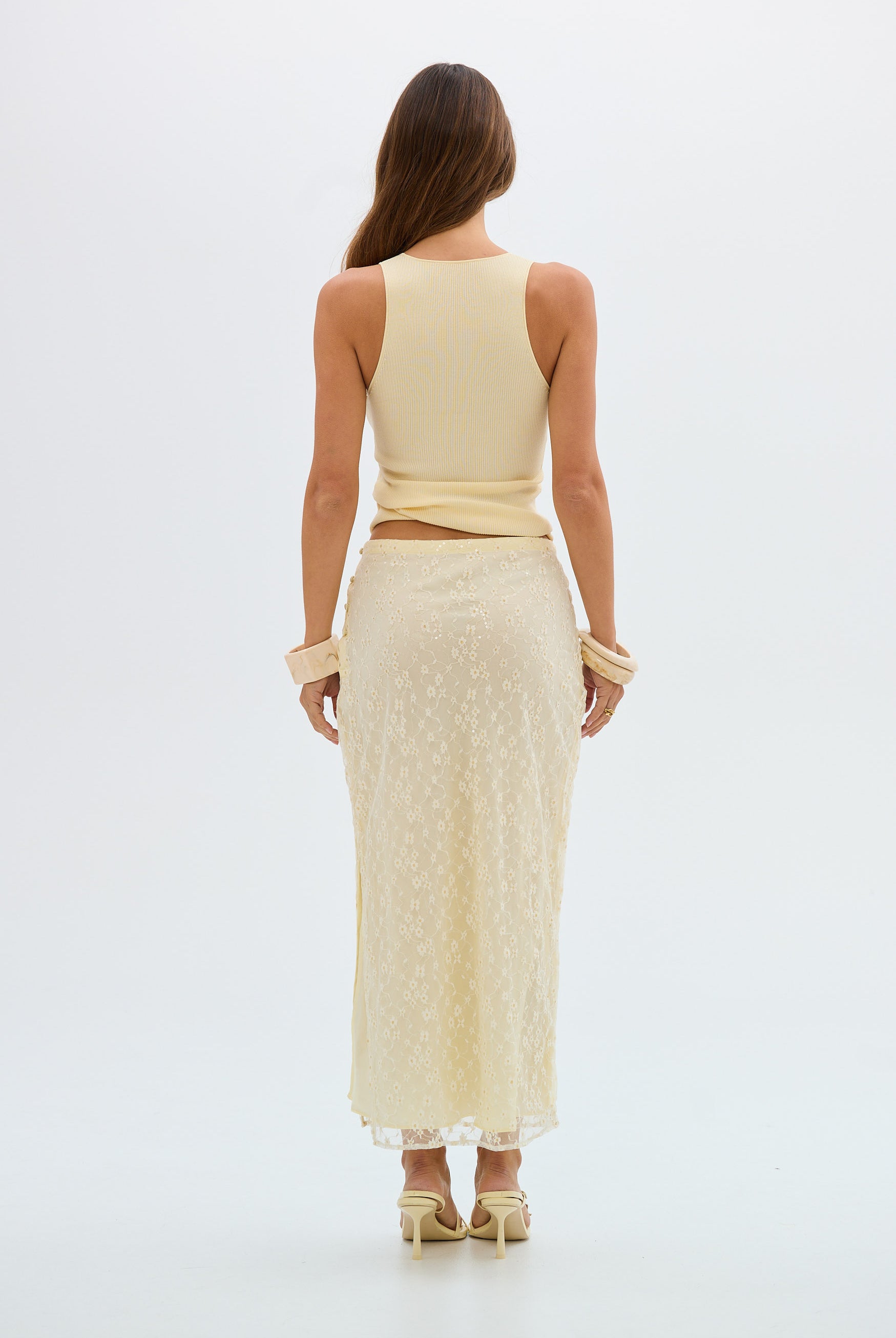 bubish Hazel Sequin Lace Skirt Pale Yellow SKIRTS