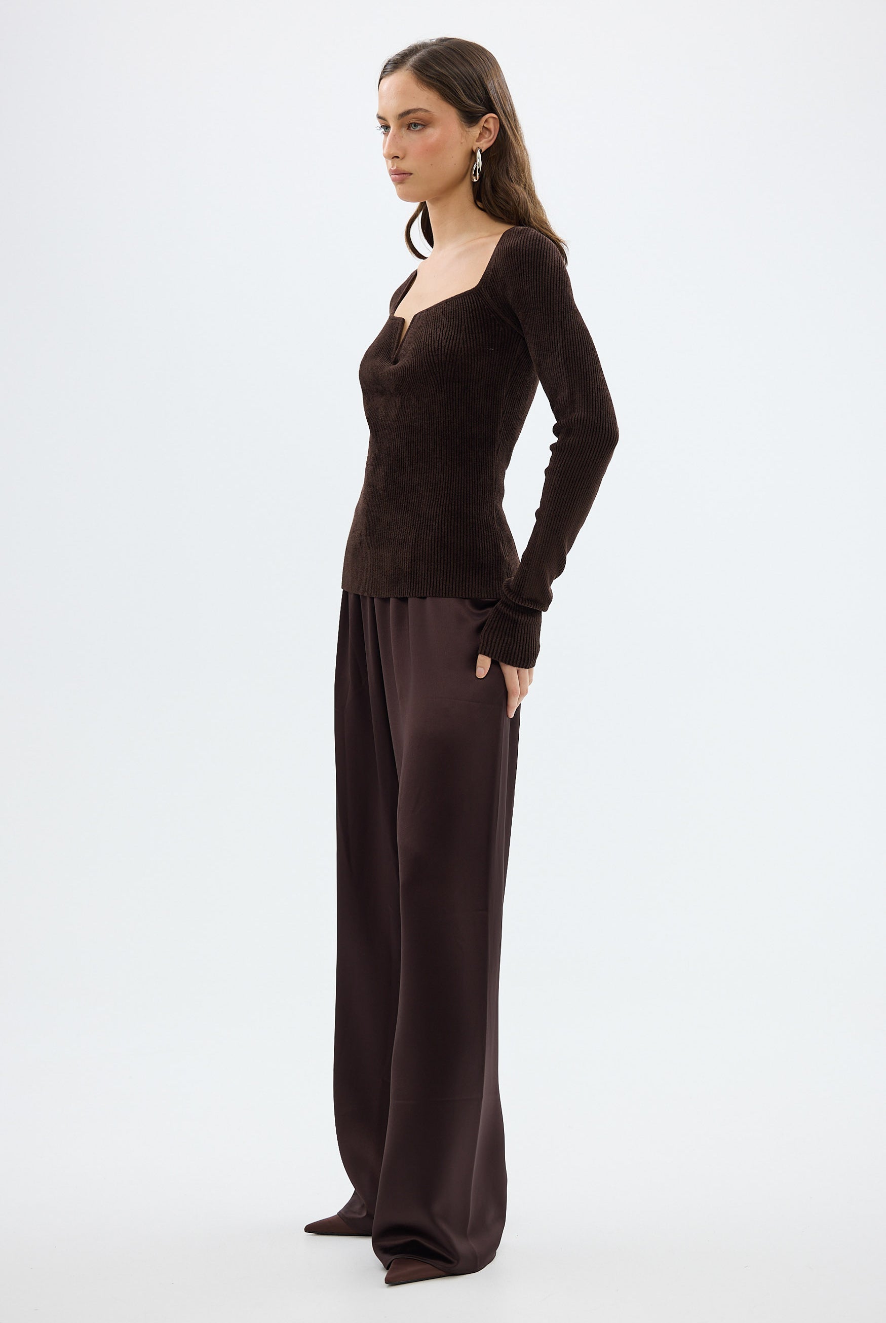 bubish Hazel Velour Long Sleeve Top Chocolate LONG SLEEVE TOP