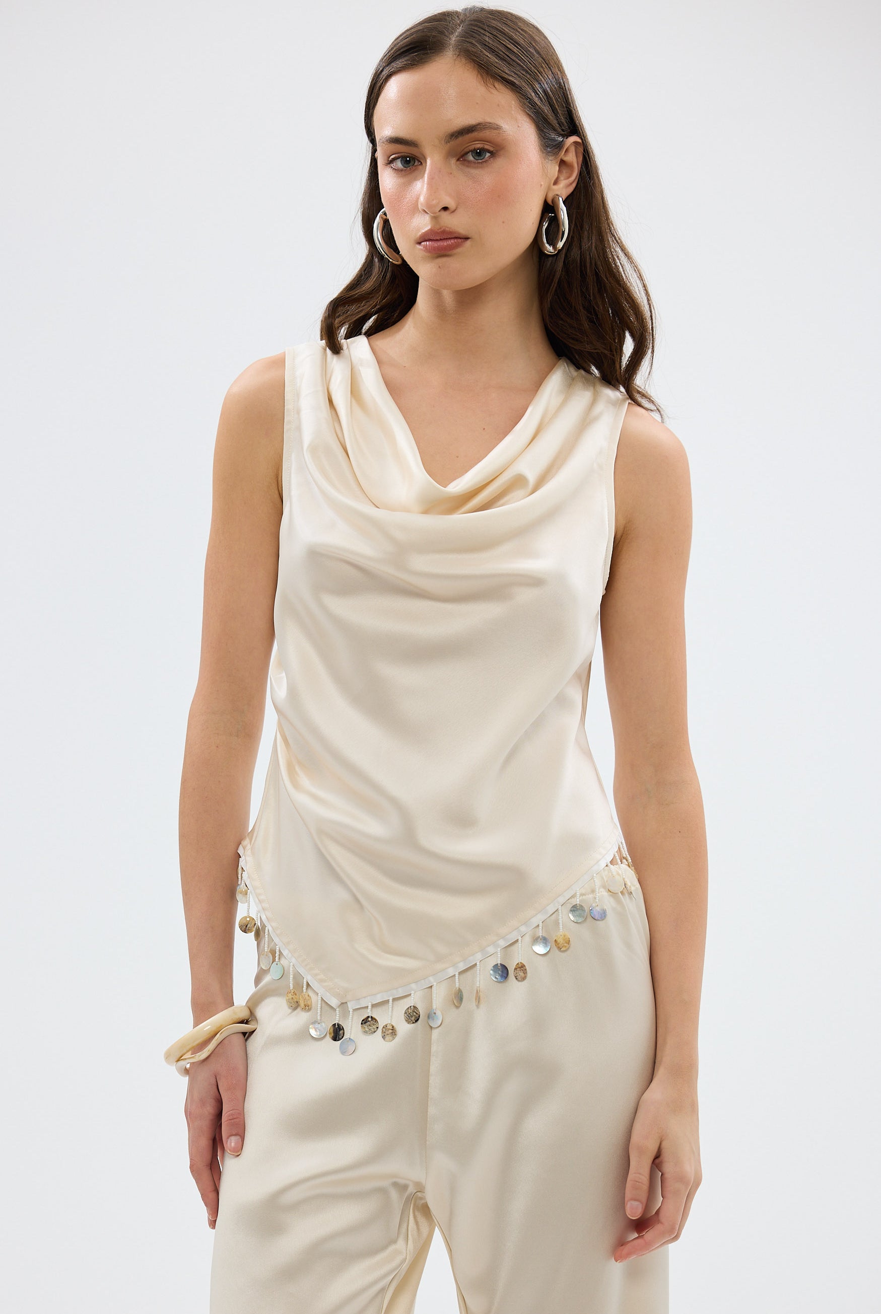 bubish Laila Shell Cowl Neck Top Ivory TOP